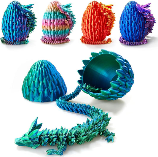12inch 3D Printed Dragon Egg,Mystery Crystal Dragon Fidget Toys,Articulated Dragon,Home Desk Decor Easter Surprise Dinosaur Eggs,Adults Fidget Toys for Autism/ADHD (Cyanine)