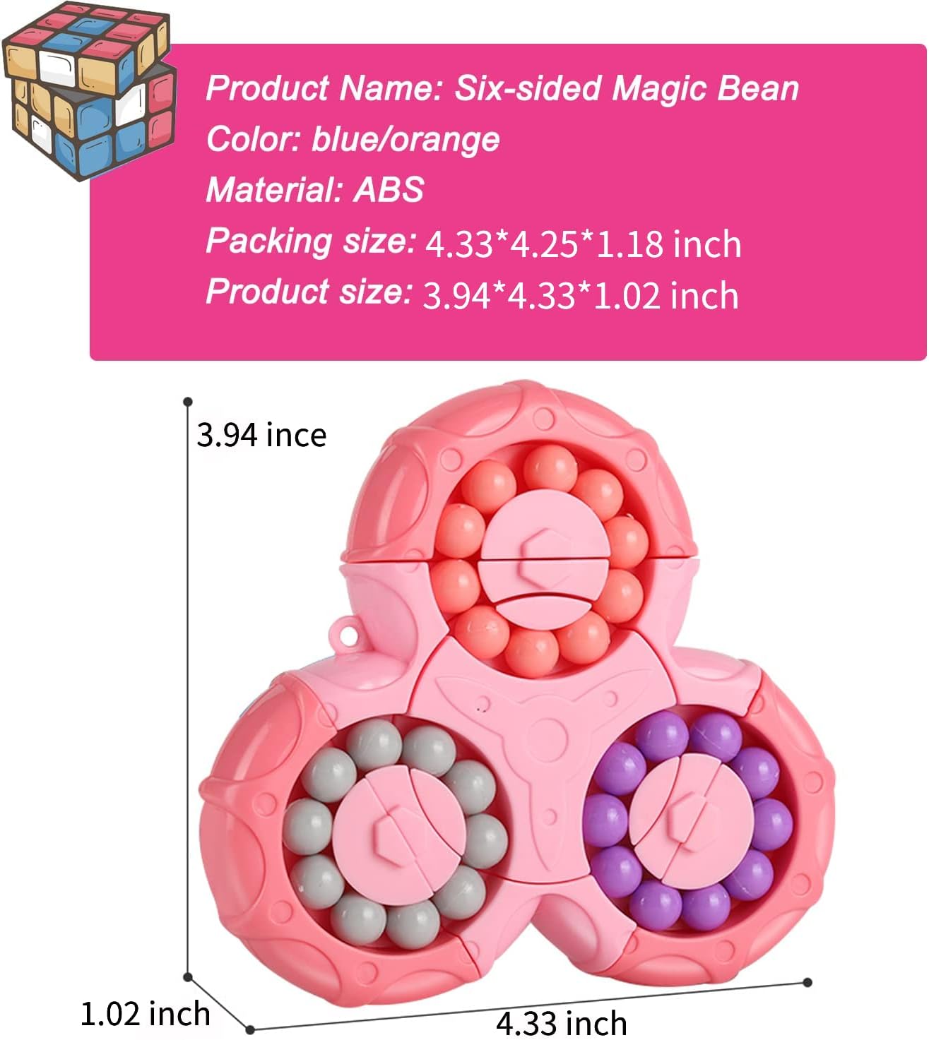 Magic Bean Rotating Brain Teaser Finger Puzzle Toy,Boys Girls Handheld Spinner Stress Anxiety Relief Ball Game Sensory Toys,Gift for Kids Ages 3Above Easter Christmas Birthday New Year