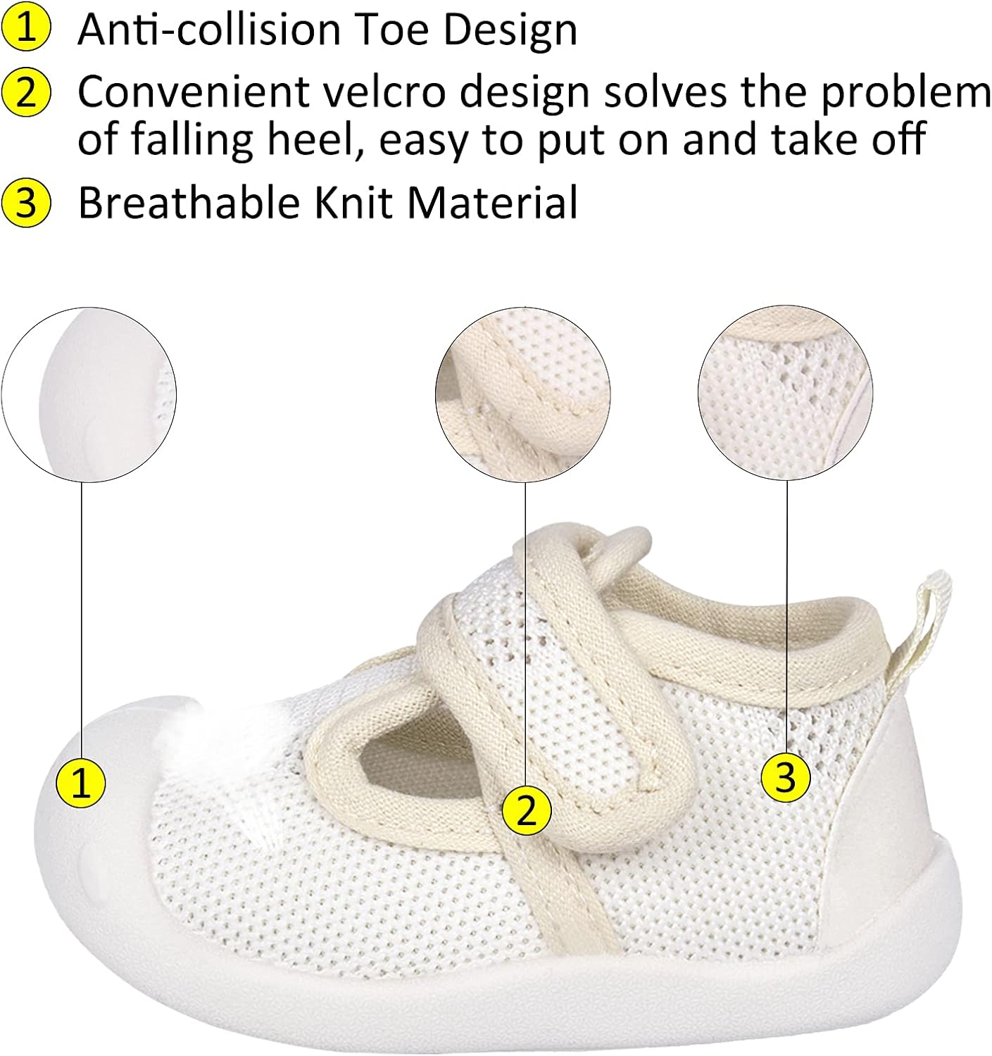Baby First-Walking Shoes 1-4 Years Kid Shoes Trainers Toddler Infant Boys Girls Soft Sole Non Slip Cotton Canvas Mesh Breathable Lightweight TPR Material Slip-on Sneakers Outdoor