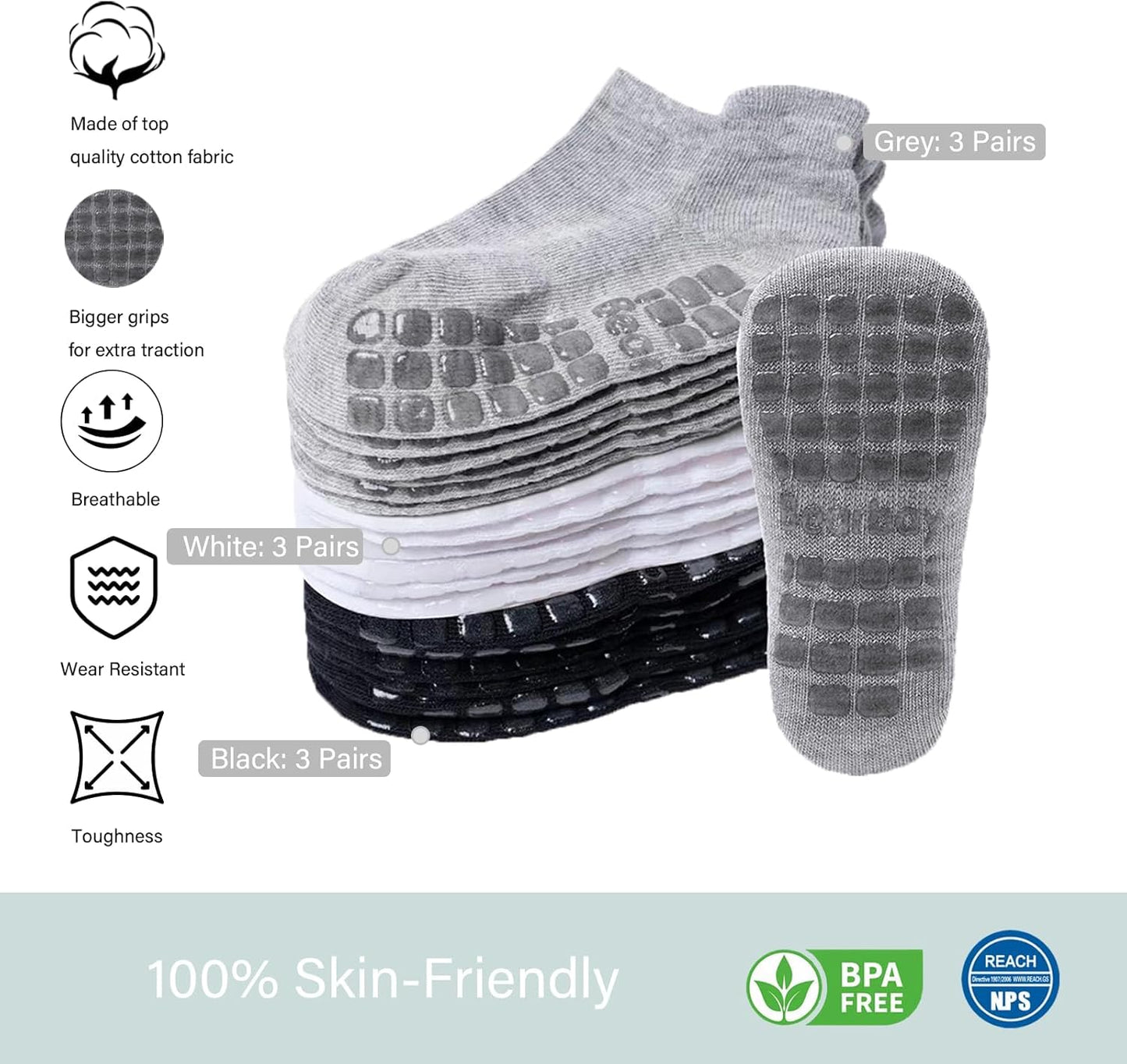 Baby Non Slip Ankle Socks with Grippers for 0 Months-7 Years Old Walking Socks