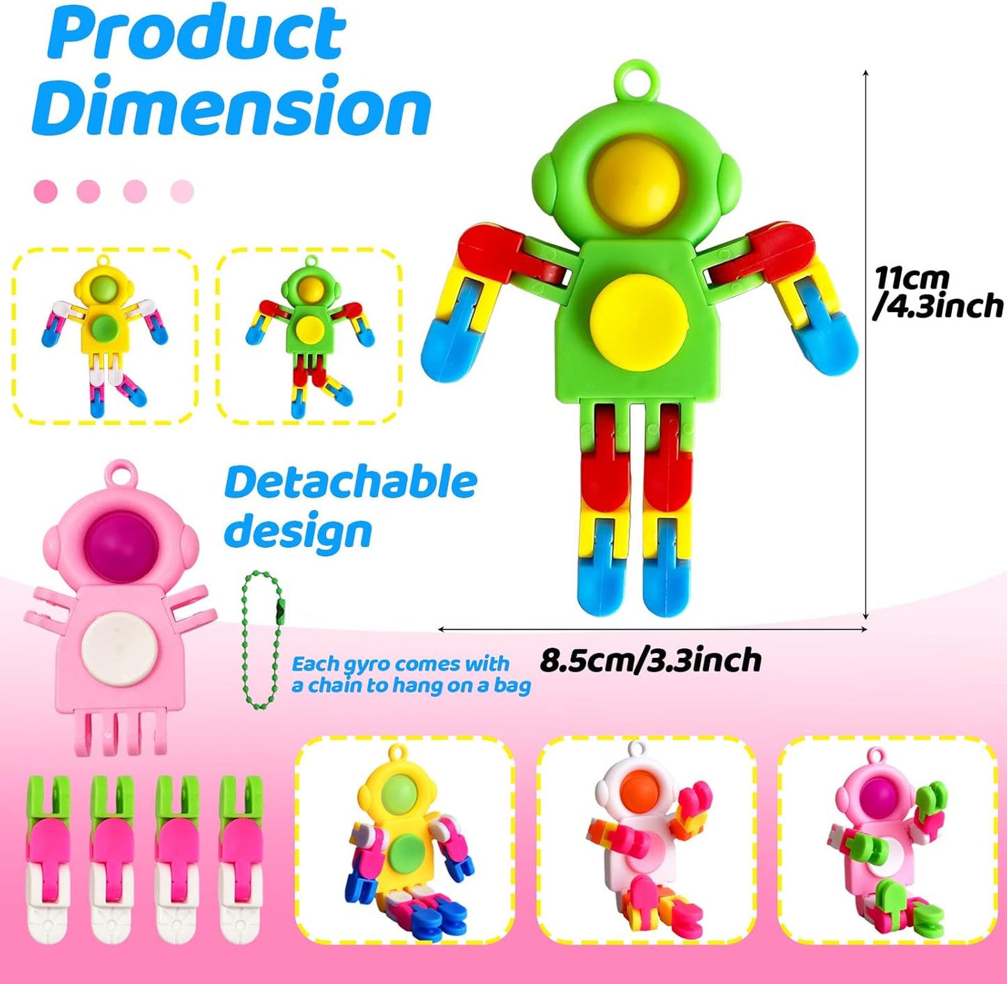 20 PCS Fidget Sensory Spinner Toys,Astronaut Key Chain Fingertip Toy,Transformable Fingertip Gyro Toy for Kids Adults,Stress Relief,Birthday Party Gift,Classroom Prizes