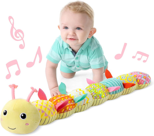 LIGHTDESIRE Baby Toys Musical Caterpillar,Infant Toys Stuffed Animal Toys with Ruler Design and Ring Bell,Baby Teething Toys for Tummy Time Newborn Boys Girls 0 3 6 12 Months(Yellow)