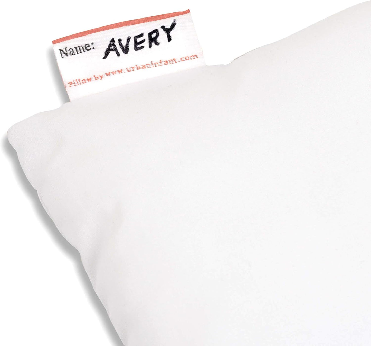 Pipsqueak Small | Tiny | Mini Pillow with Name Tag - 11in x 7in x 2.5in - Machine Washable - White Pillow with Khaki Case