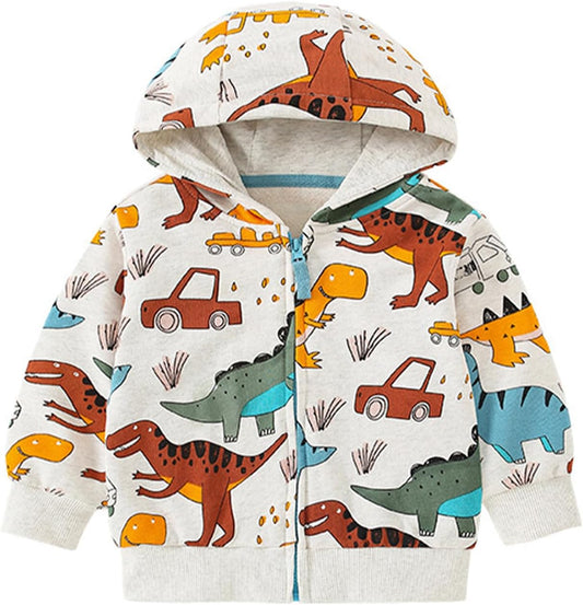 Toddler Boys Full Zip Dinosaur Hoodies Comfortable Sweatshirt