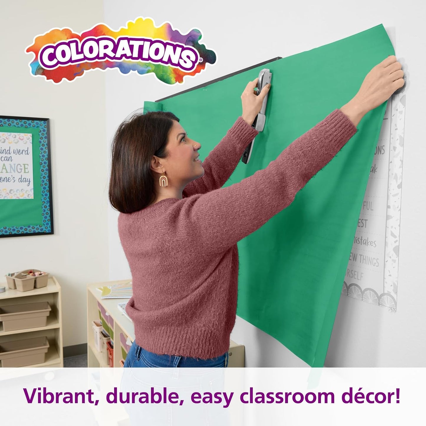 Colorations Dual Surface Paper Roll, Bright Green, 36" x 1000', Textured Paper, Classroom Craft & Art Supplies, Bulletin Board, Gift Wrapping, Chalkboard Wallpaper