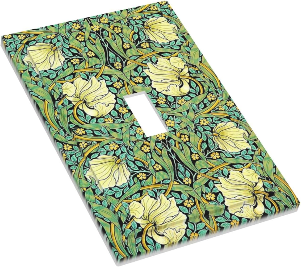 Decorative Light Switch Cover William Morris Vintage Floral Yellow Flowers Green Leaf 1 Gang Single Toggle Device Electrical Faceplate Switchplates Decorator Outlet Wall Plate for Bedroom