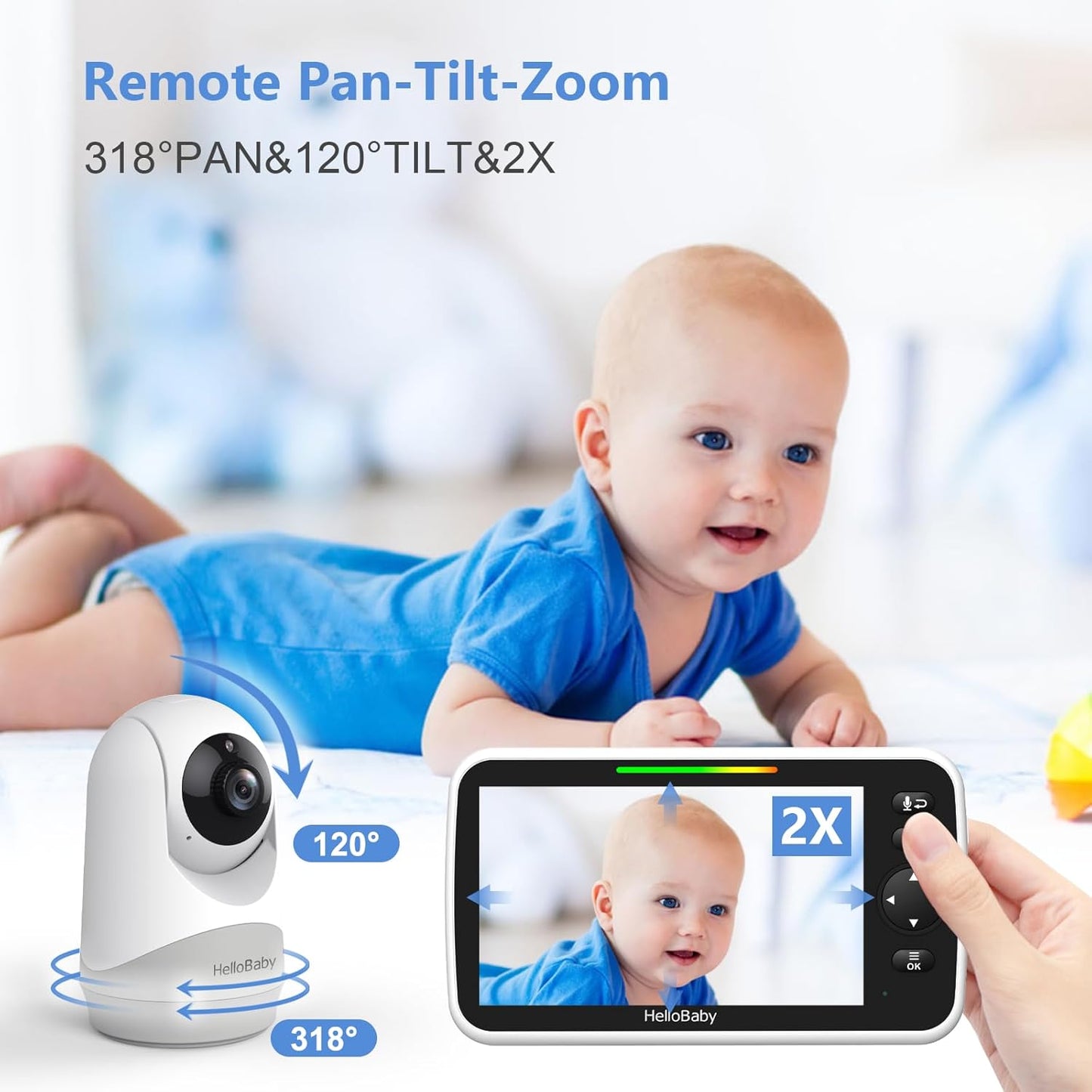 HelloBaby 6”IPS Large Screen, Video Baby Monitor with Upgraded 4000mAh Battery, 2-Way Talk, Night Vision, Pan-Tilt-Zoom, No WiFi, ECO Mode