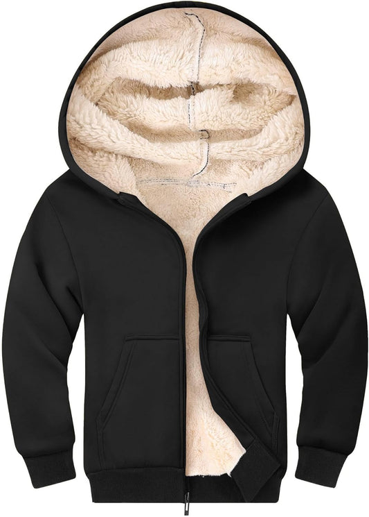 Gihuo Unisex Boy's Girls Winter Warm Sherpa Lined Zip Up Sweatshirt Fleece Jacket Kid's Hoodie Outerwear