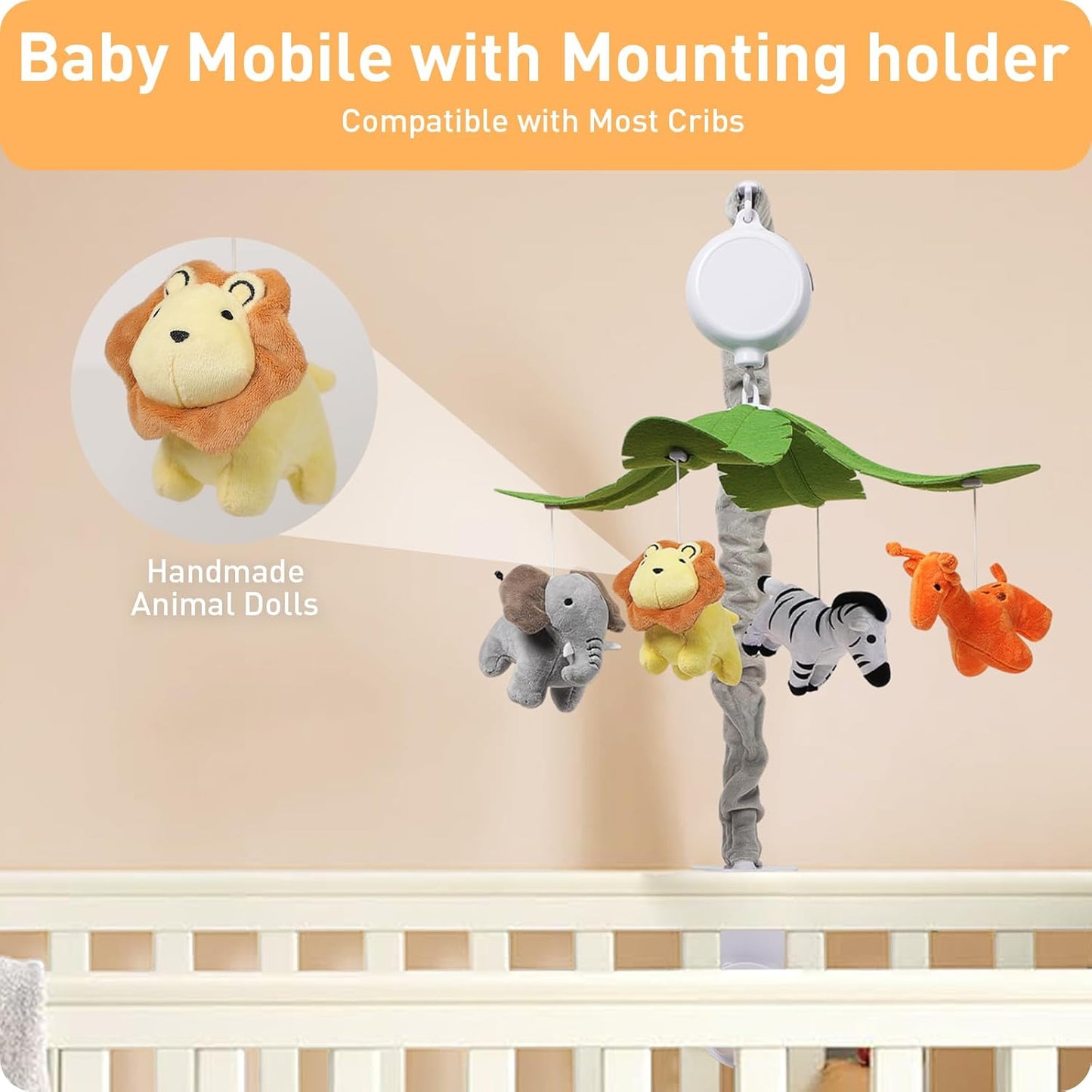 Baby Crib Mobile - Jungle Animal Mobile for Crib Nursery Musical Mobile Gender Neutral for Boys and Girls with 12 Lullabies Ceiling Mobile Presents for Newborn
