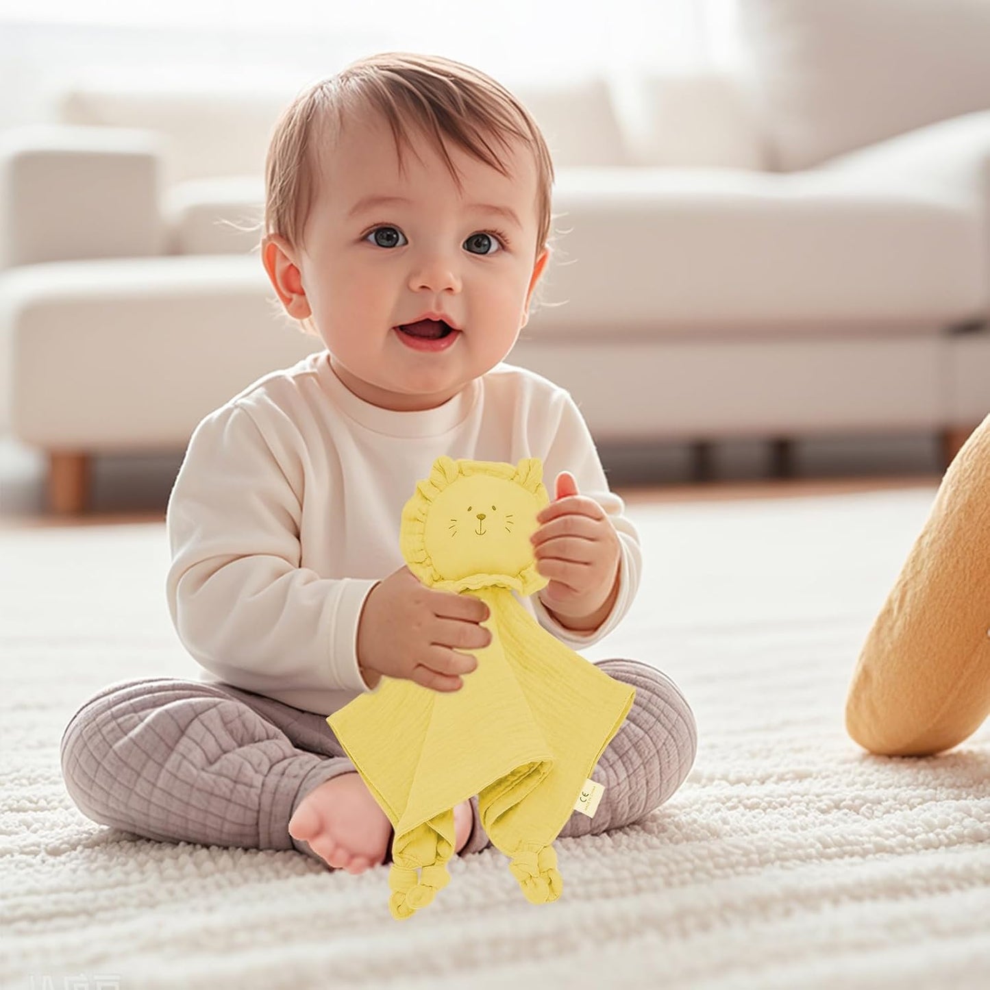Organic Cotton Muslin Lion Loveys for Babies Baby Security Blanket Baby Snuggle Toy Newborn Essentials Must Haves(Lion-Yellow)