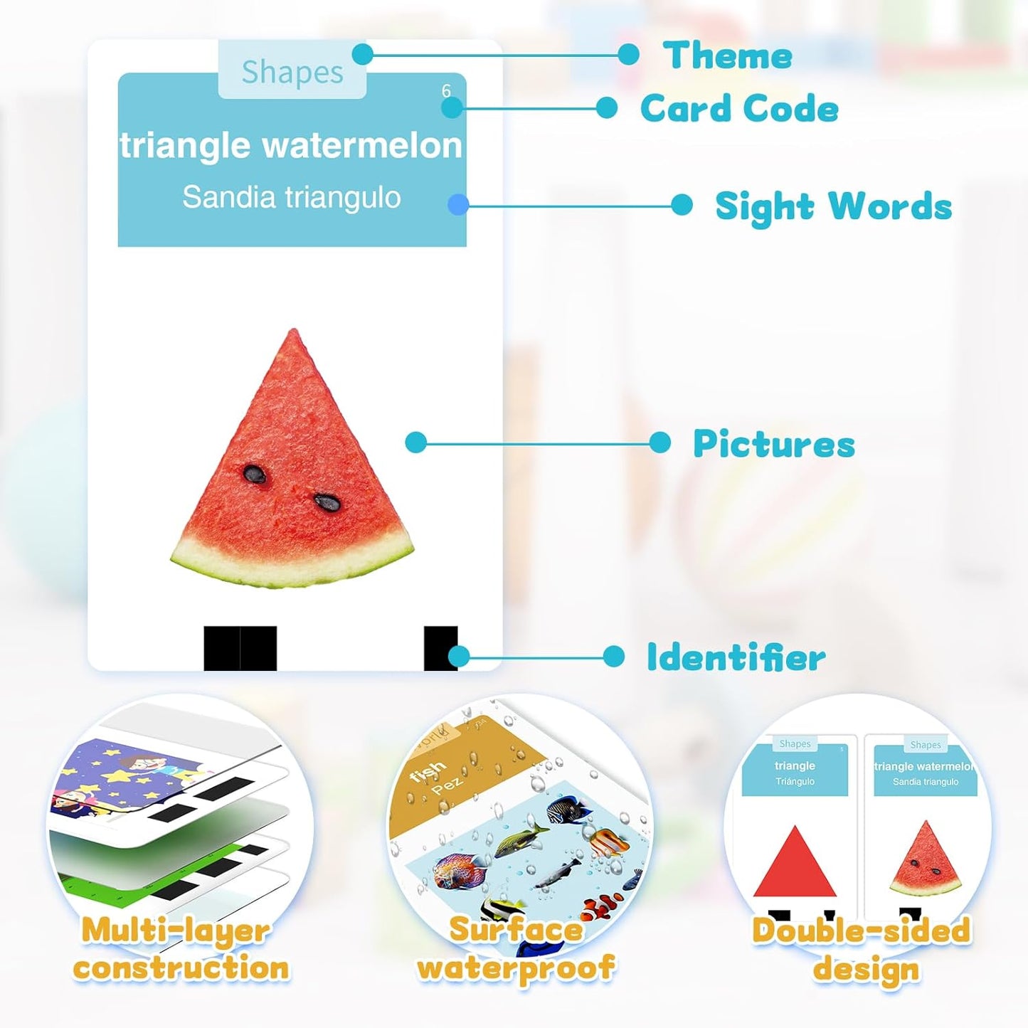 Toddlers Bilingual Spanish & English Talking Flash Cards with 288 Sight Words, Speech Therapy Toys for 3 4 5 6 Years Old Boys and Girls, Learning Educational Kids Gifts (Blue)