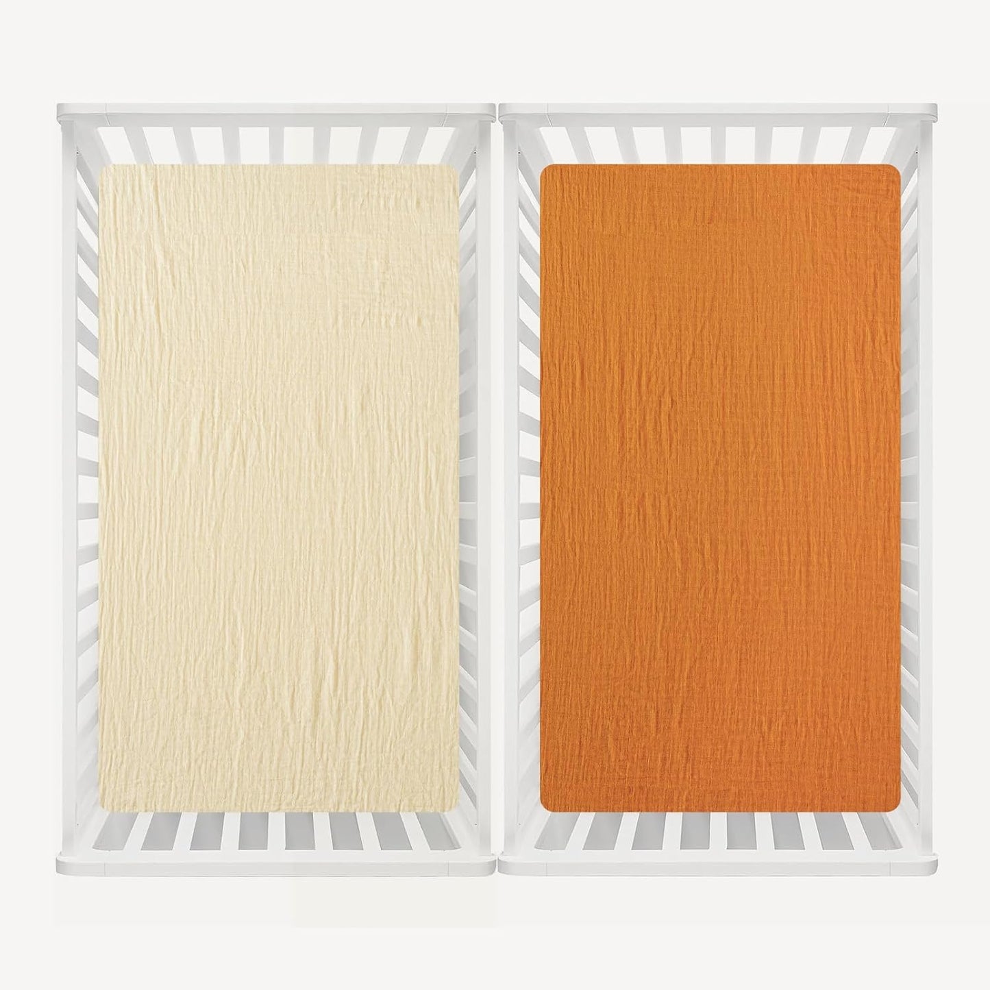 david's kids Muslin Crib Sheets for Boys Girls, 2 Pack 100% Cotton Soft Breathable Fitted Baby Sheet Set, 28x52 Inch Fits Standard Crib and Toddler Mattresses, Beige & Ginger