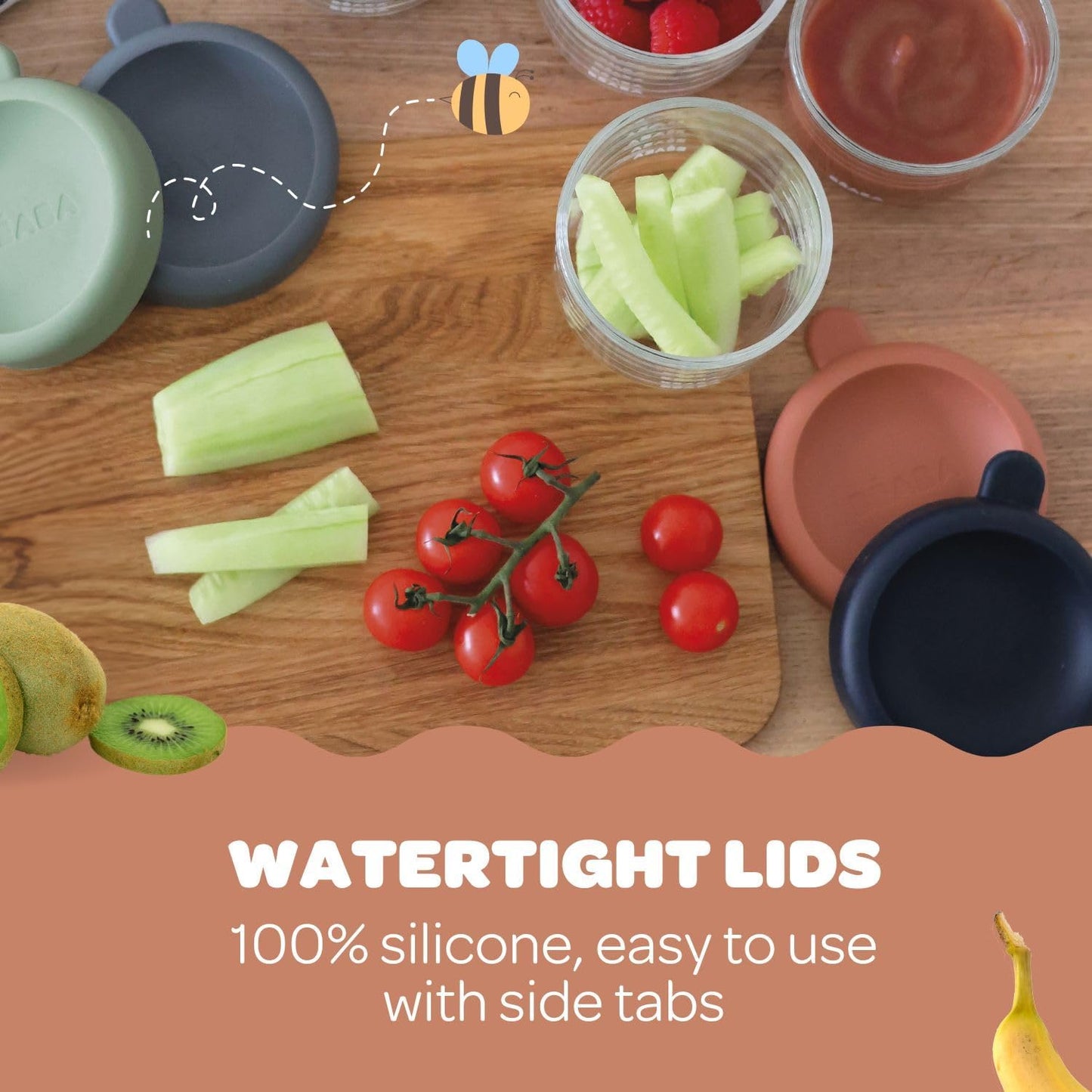 Beaba 2 Pack Glass Baby Food Jars, Freezer, Sterilizer, and Dishwasher Safe, 5 oz Baby Food Storage Jars with Silicone Air Tight Lid, Mineral/Sage