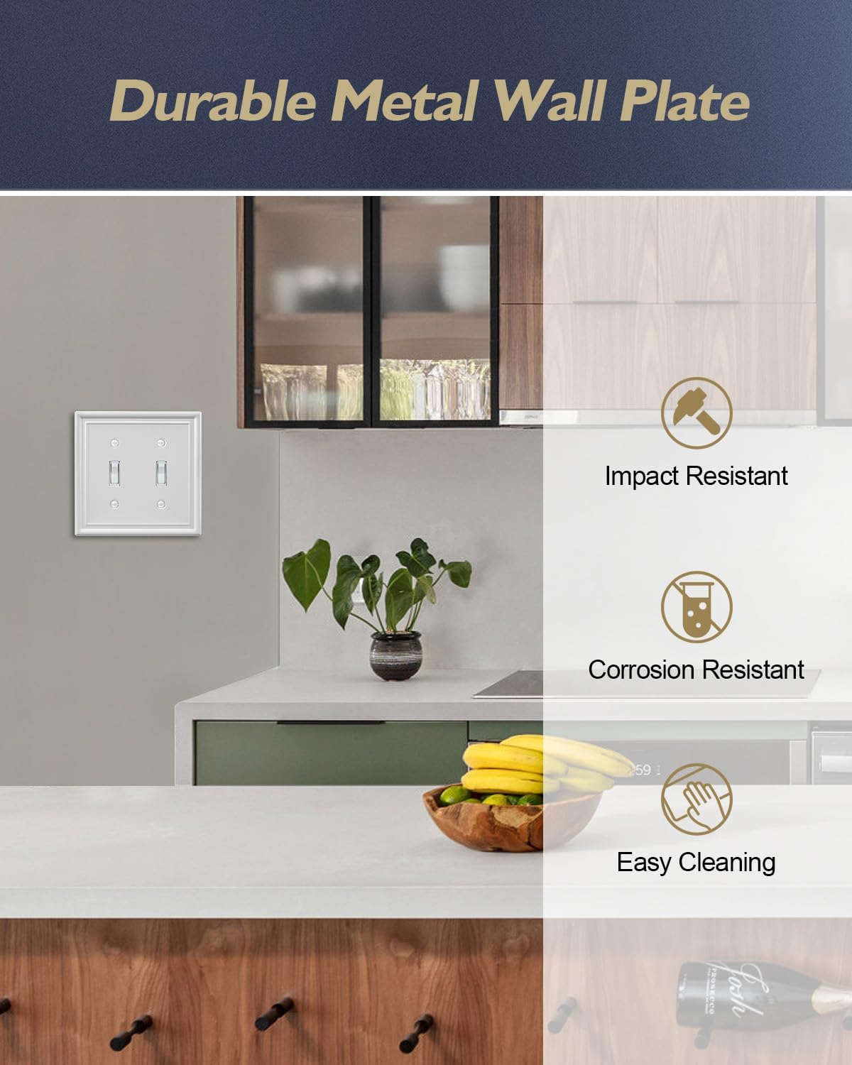 2-Pack Double Toggle Light Switch Cover Plate, Metal Switch Plate Covers, Off White Wall Plate Covers, 4.96''*4.88'', Midsize