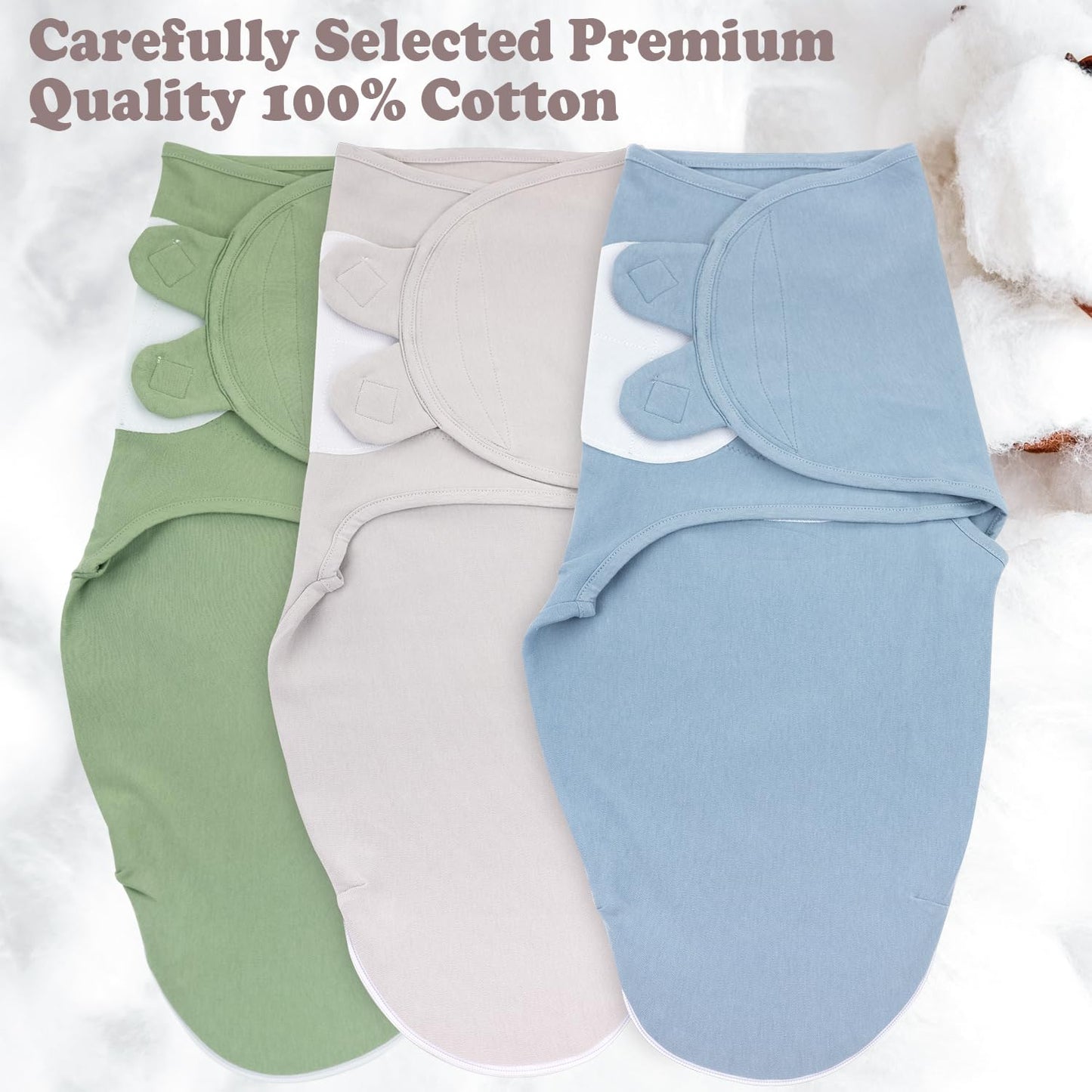 Bublo Baby Organic Swaddles for Newborns – Zipper Swaddles 0-3 Months, 3-Pack – Infant Sleep Sack with Zipper – Adjustable & Breathable Swaddle Blanket Wrap for Newborn Girls (Light Green, Blue)