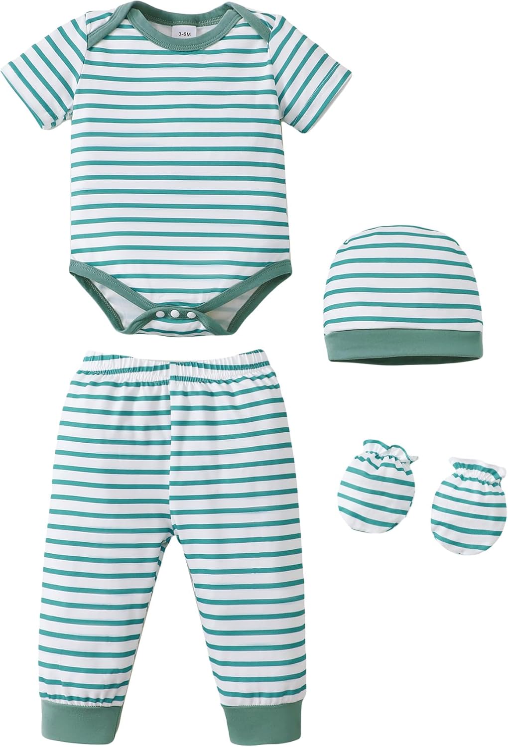 NZRVAWS Newborn Baby Boy Girl Clothes Unisex Infant Romper Pants Set Hat 4-Pack Outfits 0-12 Months 16 Pieces Toddler