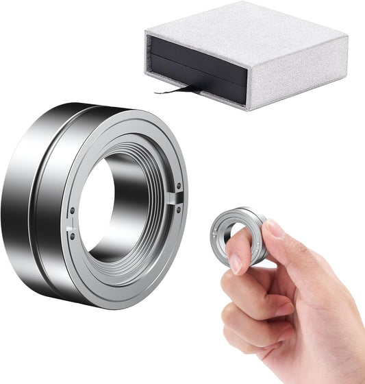 Magnetic Fidget Toy Ring Spinner, Adults Fidget Slider EDC Gadget Haptic Sensory Spinning Block, Mechanical Ticking Clicker Ratcheting Slider Ring Stress Anxiety Relief for ADHD (Silver)