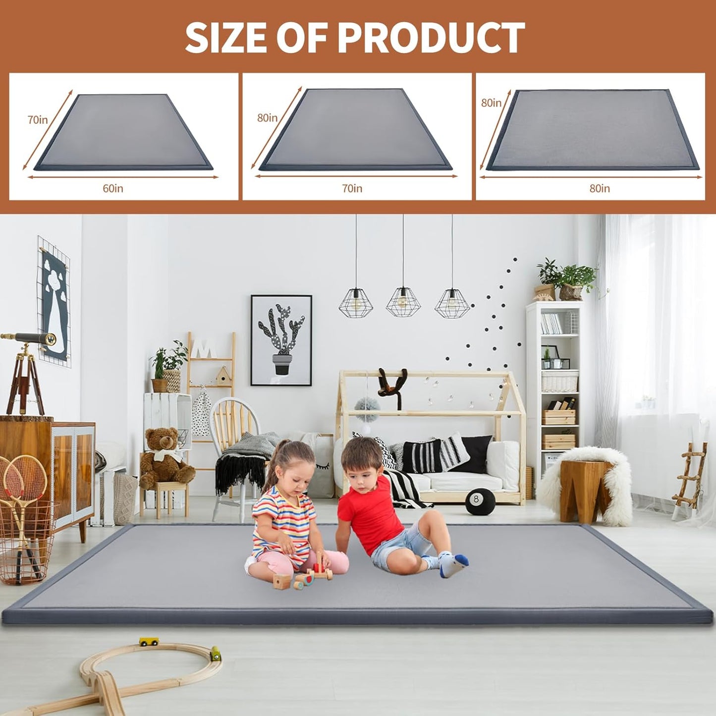 Baby Play Mat for Floor - 1.4" Thick Memory Foam Rug, 80"x70" Playpen Tummy Time Mat, Soft Velvet Nursery Rug, Large Padded Crawling Mat, Cushioned Pads for Playroom Toddlers, Infants, Yoga, Tatami