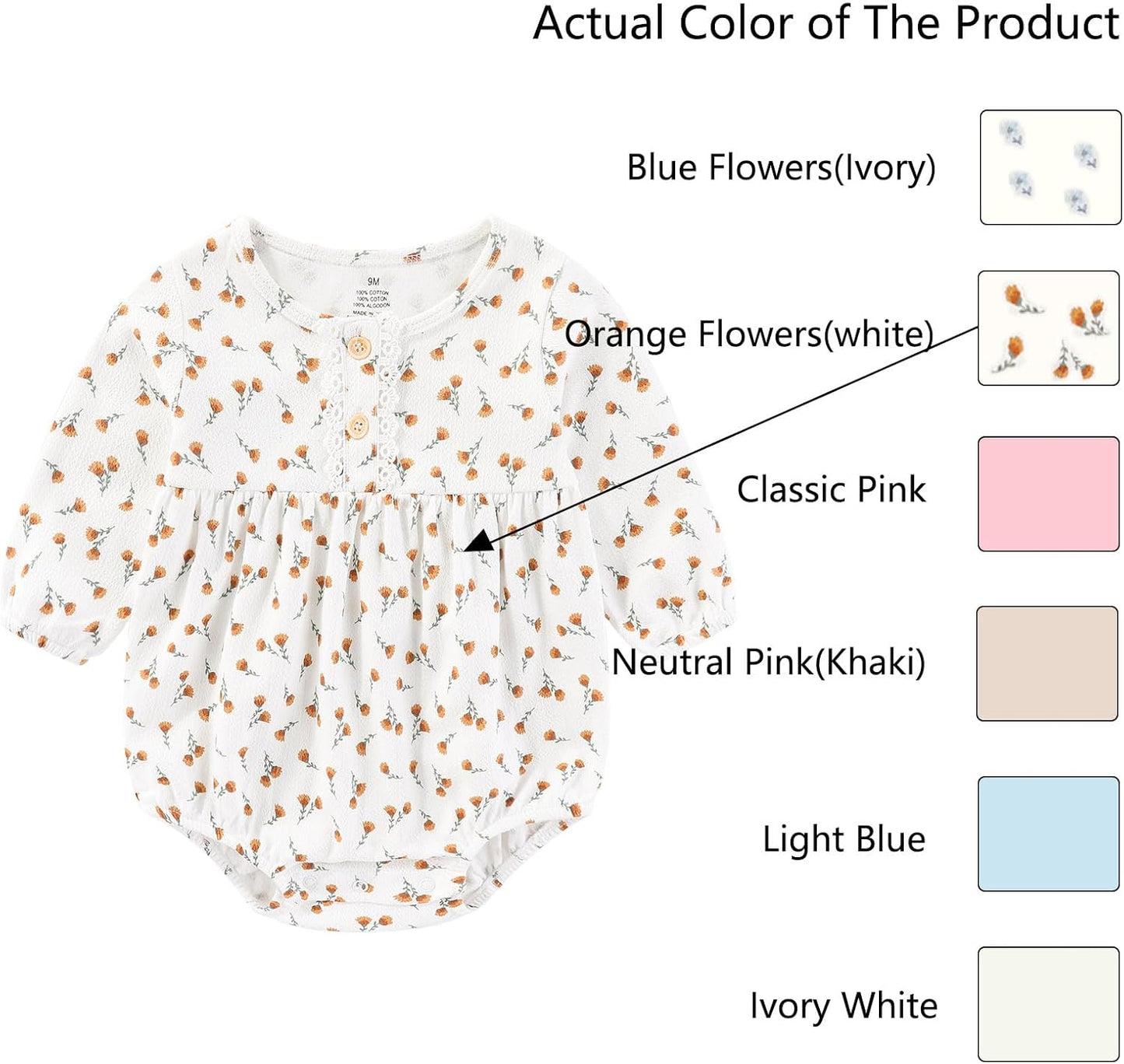 Baby Girl Clothes Cotton Bubble Romper Floral Bodysuits Infant Outfit Set