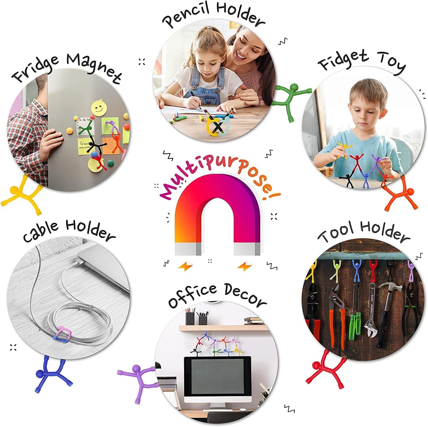 MAGMEN Classic Magnetic Fidget Toy Figures for Kids 3-8 & Toddlers |10pc Opaque Colors Multipurpose Magnets Set for Travel, Airplane Play, Desk & Stocking Stuffer Gifts.