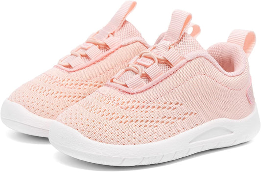 MORENDL Toddler Slip On Sneakers Baby Walking Shoes Non-Slip Breathable Unisex Pink Mesh Lace-Up Athletic Sneakers Infant Running Shoes
