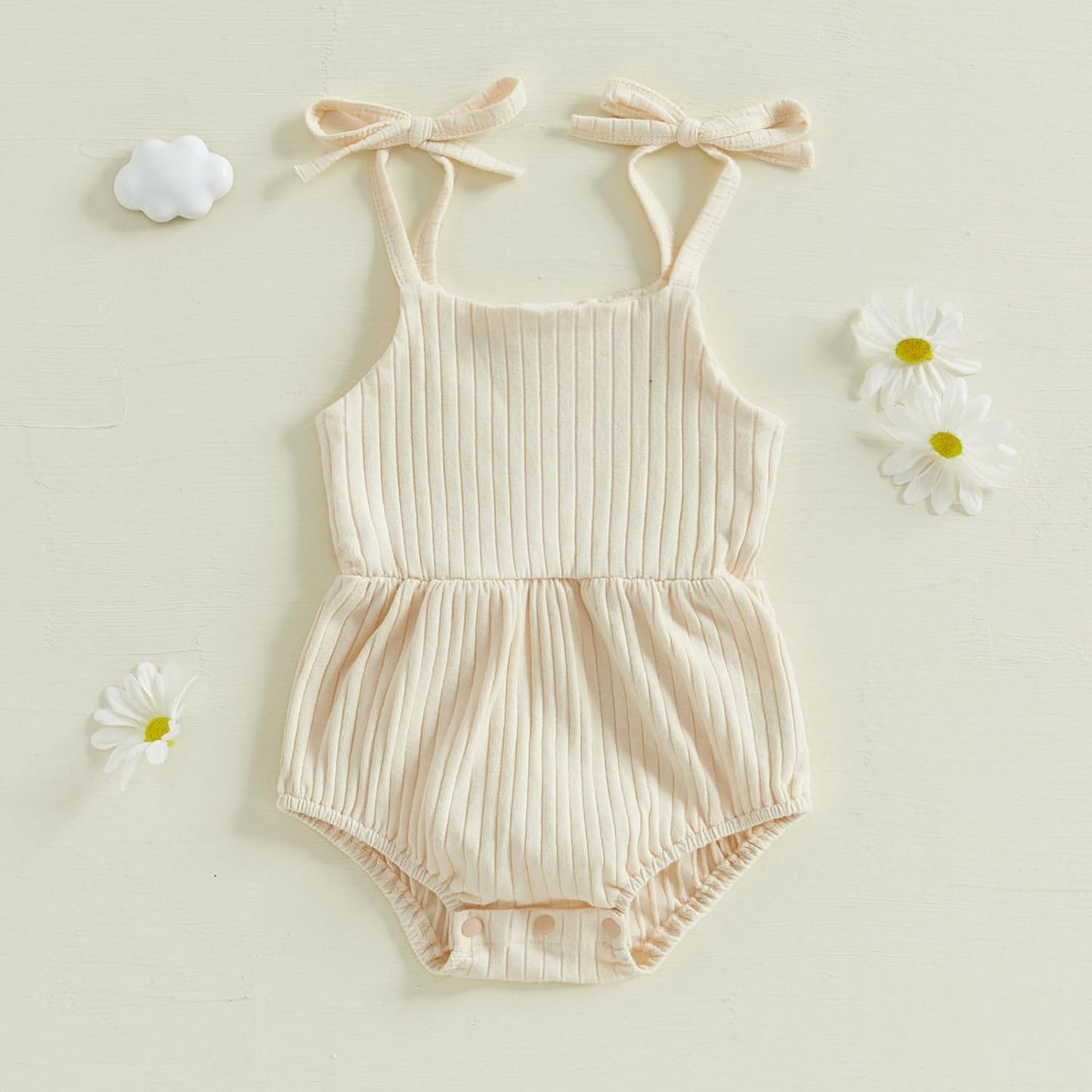 Newborn Infant Baby Girl Romper Ribbed Knit Sleeveless Spaghetti Strap One Piece Jumpsuit Bodysuit Summer Clothes