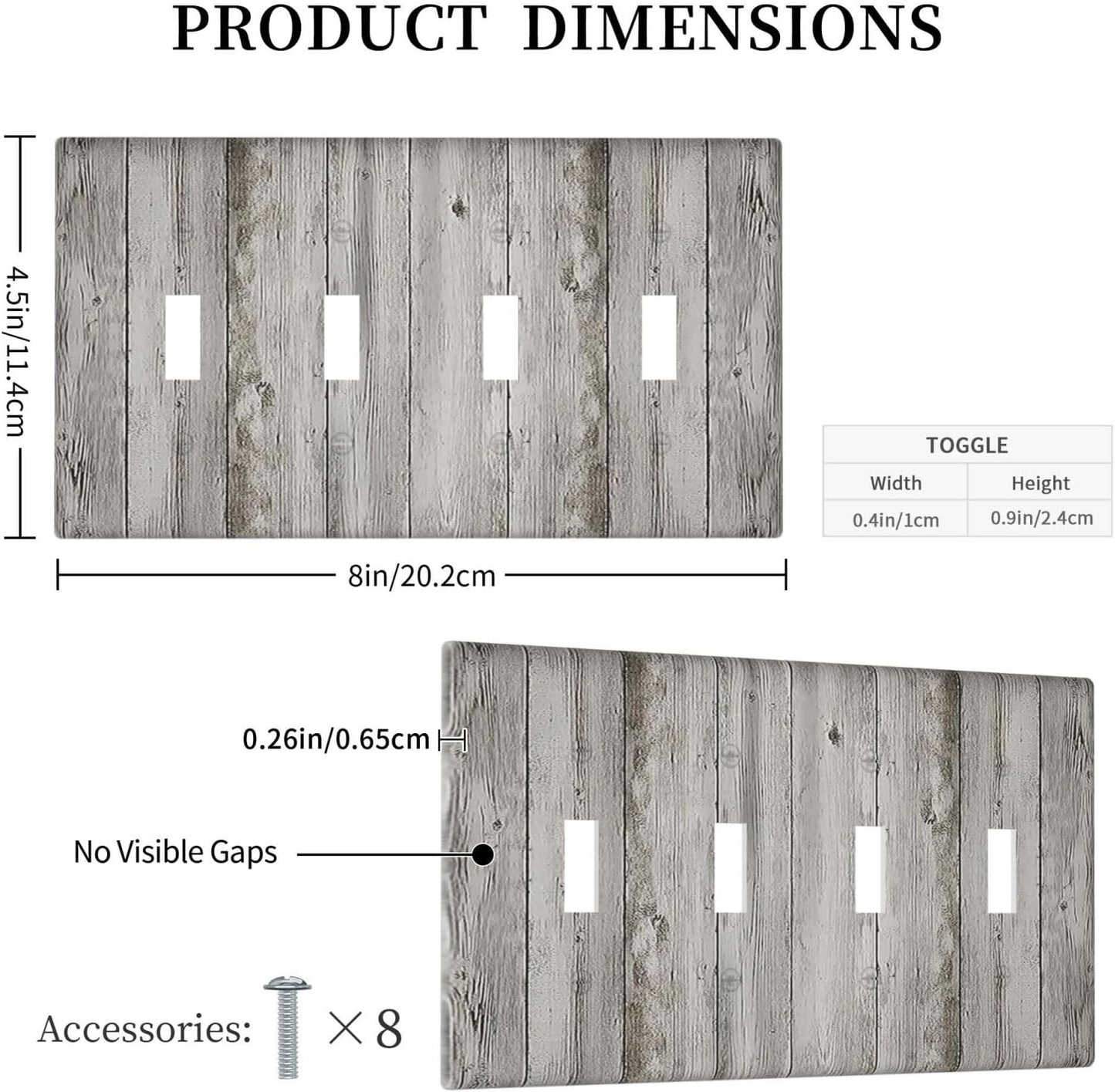 Light Switch Covers Farmhouse Rustic Grey Barn Door Wood Quad Toggle Electrical Faceplate 4 Gang Wall Plate Decorative Switch Plates for Bedroom Cabin Decor