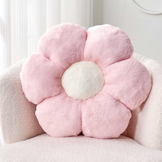 Pink Flower Pillow, 17.7" Flower Shaped Plush Decorative Throw Pillow for Bed
