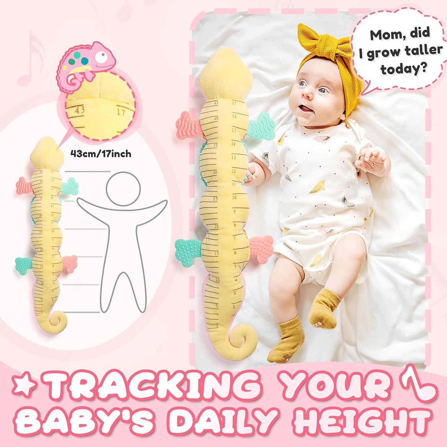 Baby Toys 0-6-12 Months, Musical Stuffed Animal Activity Soft Toys with Multi-Sensory Crinkle,Rattles and Textures,Infant Baby Girl Toys Gifts for Newborn Tummy Time,Dinosaur,Pink