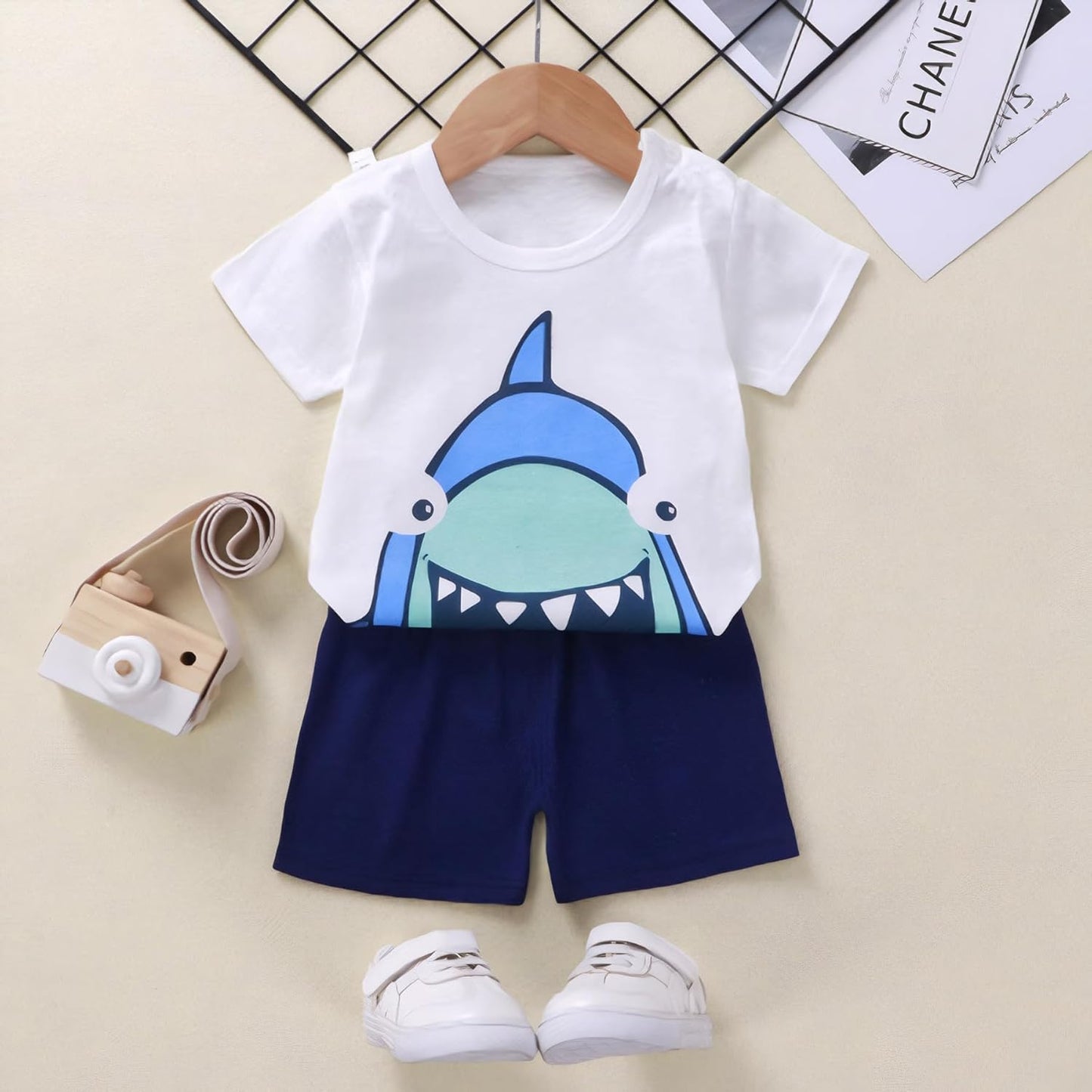 Baby Toddler Boys 4 Pieces T-shirts and Shorts Dinosaur Tops & Shorts Summer Outfits