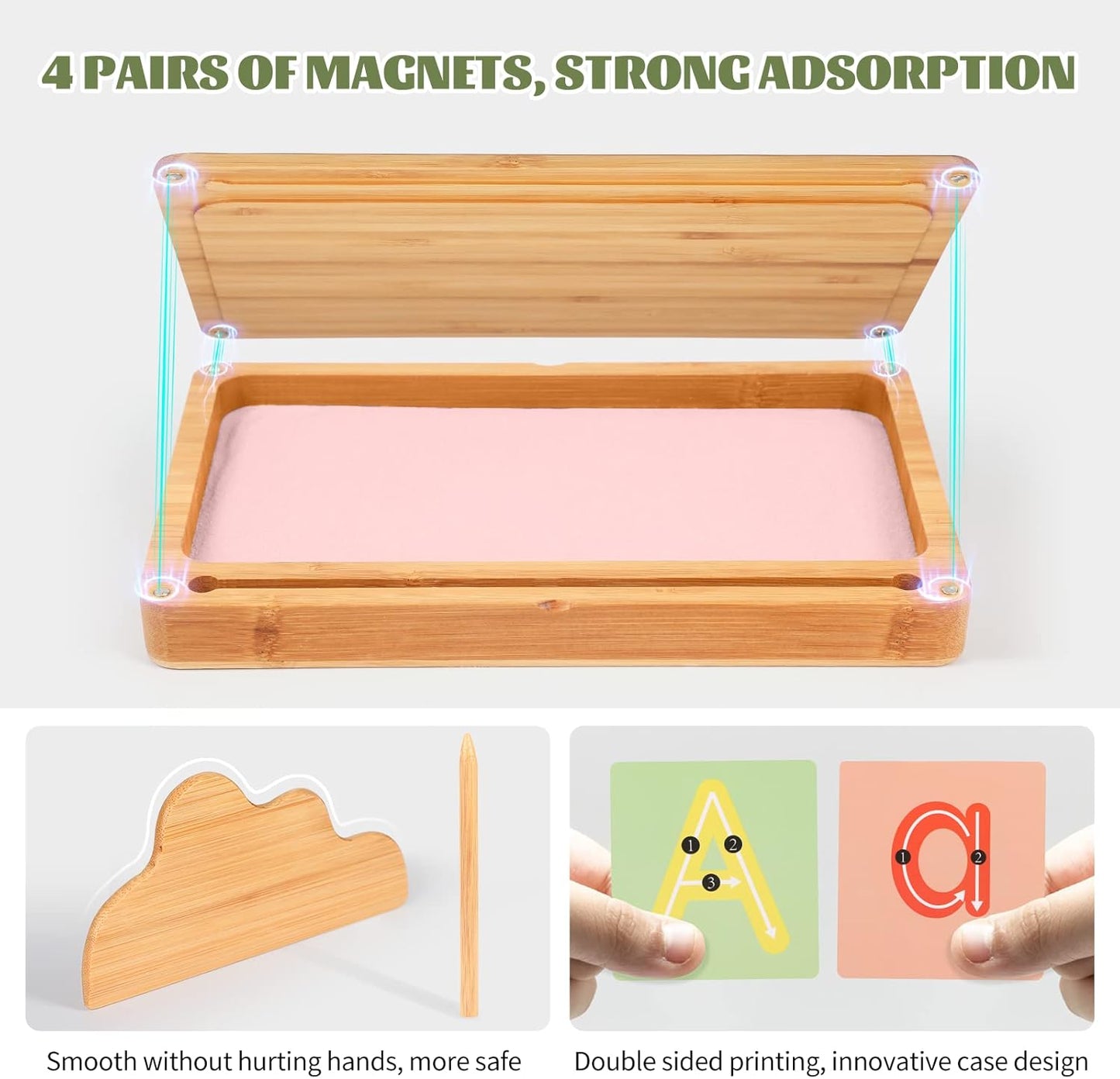 Montessori Sand Tray with Lid - Wooden Sand Tray for Kids - Pink