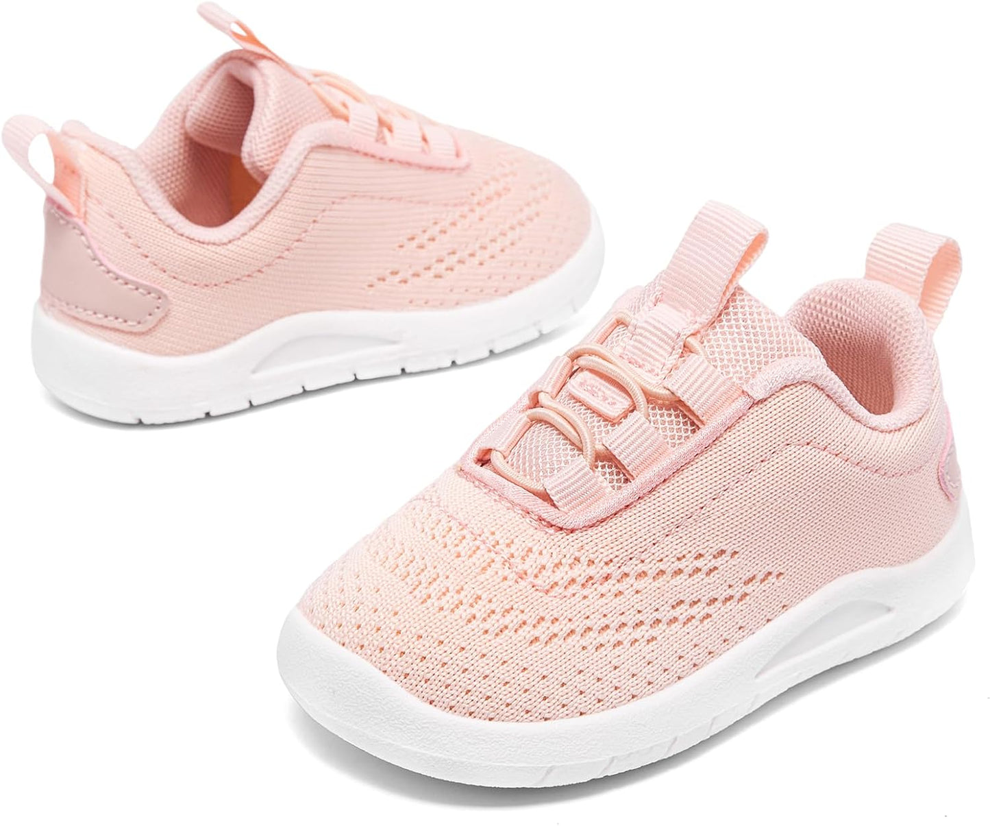 MORENDL Toddler Slip On Sneakers Baby Walking Shoes Non-Slip Breathable Unisex Pink Mesh Lace-Up Athletic Sneakers Infant Running Shoes