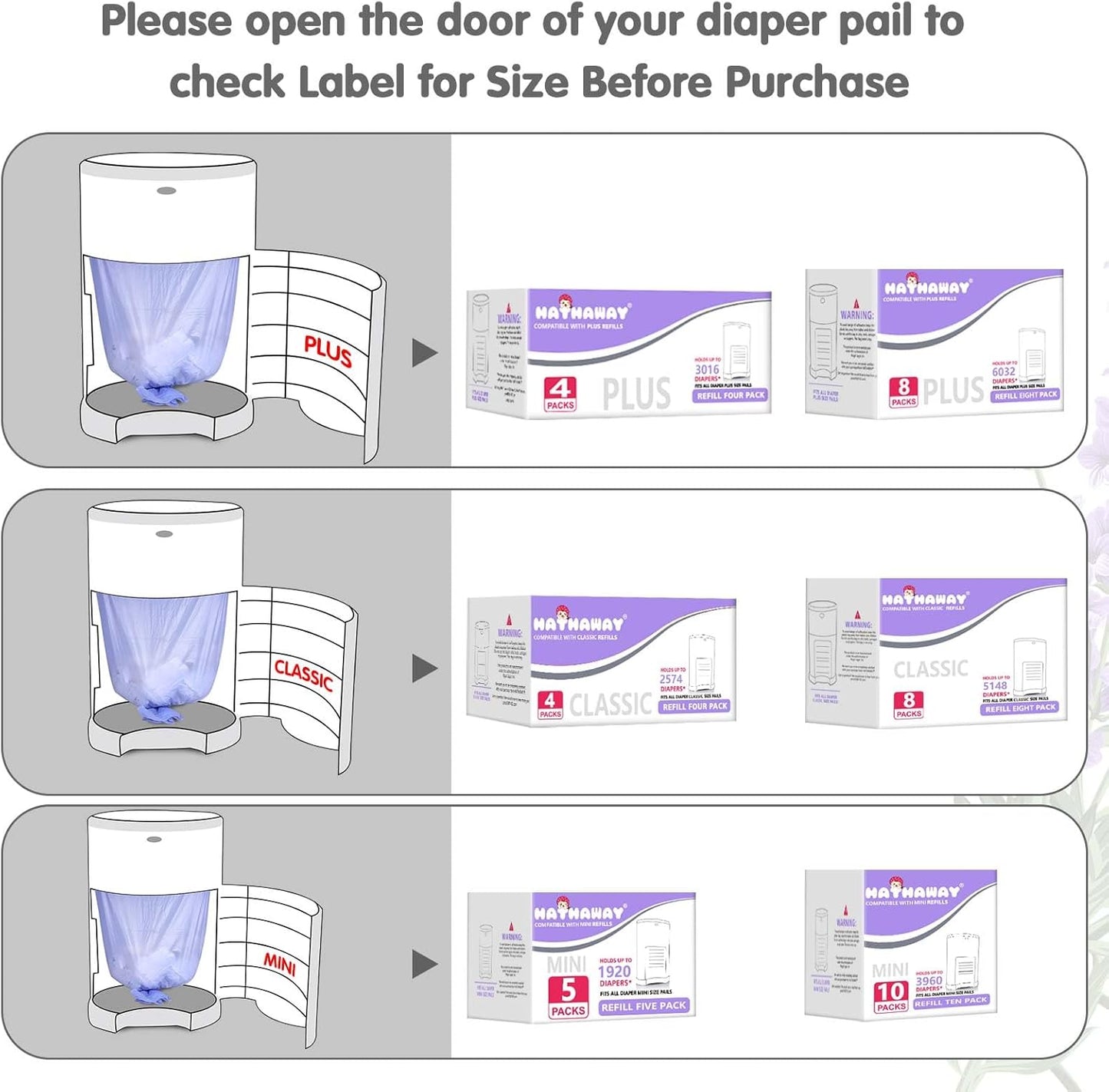 Refills Compatible with Dekor Classic, 30% Extra Length Diaper Pail Refills 4 Pack Diaper Pail Liners Lavender Scent