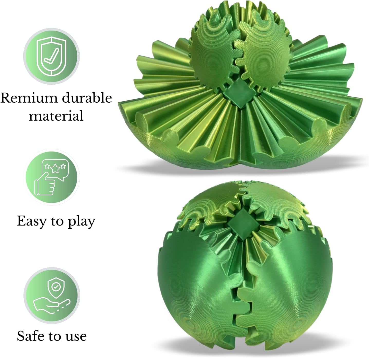 3D Printed Gear Ball, Gear Sphere Fidget Toy Stress Relif Toy for ADHD, Anxiety Relaxing Toy for Adults at Work/Study/Travel, Yellow-Green