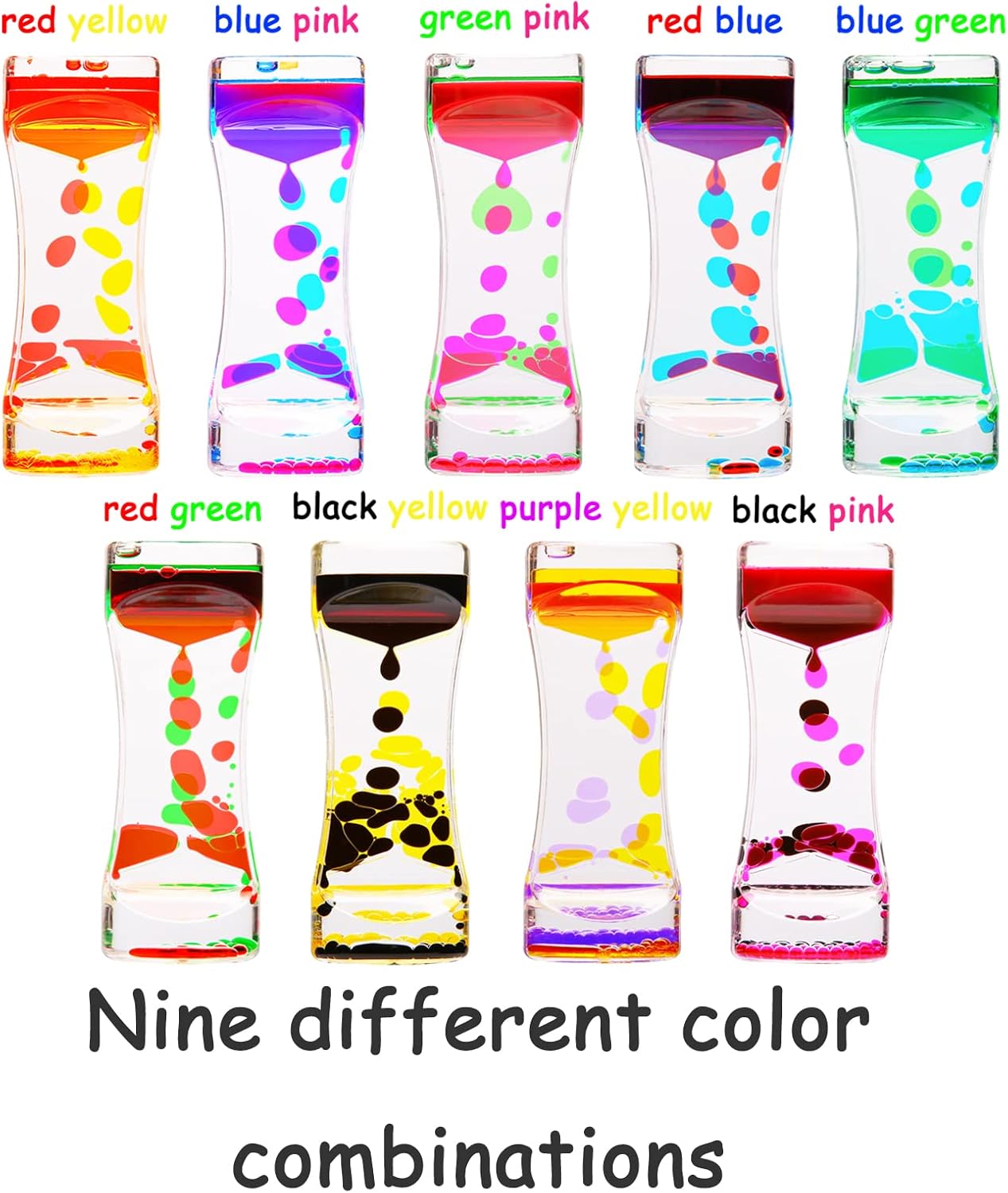 Liquid Motion Bubbler,9 Pack Floating Sensory Play Water Timer Fidget Toys for Adults and Kids,Calm Relaxing Autism ADHD Children Activity, Colorful Hourglass for Sensory Play
