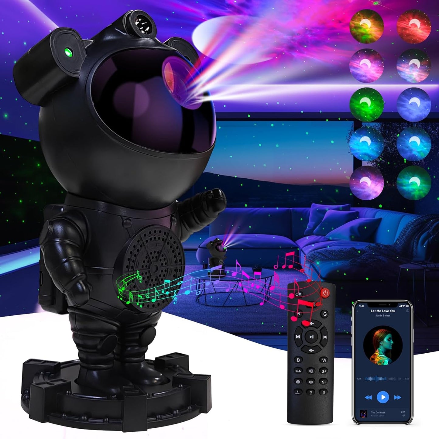 Star Projector Astronaut Galaxy Projector - Bluetooth Speaker, White Noise,Moon Nebula Night Light for Bedroom, 360° Adjustable,Timer and Remote, Star Galaxy Projectors for Kids Adult,Gift Choice