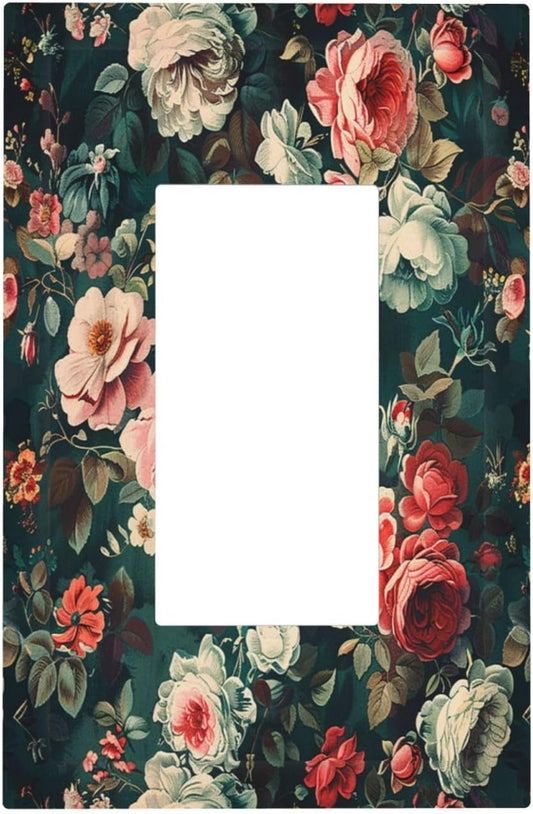 Decorative Outlet Covers Baroque Vintage Peony Flower Floral 1 Gang Single Rocker Light Switch Cover Plate Wall Plates GFCI Faceplate for Bedroom Farmhouse Decor