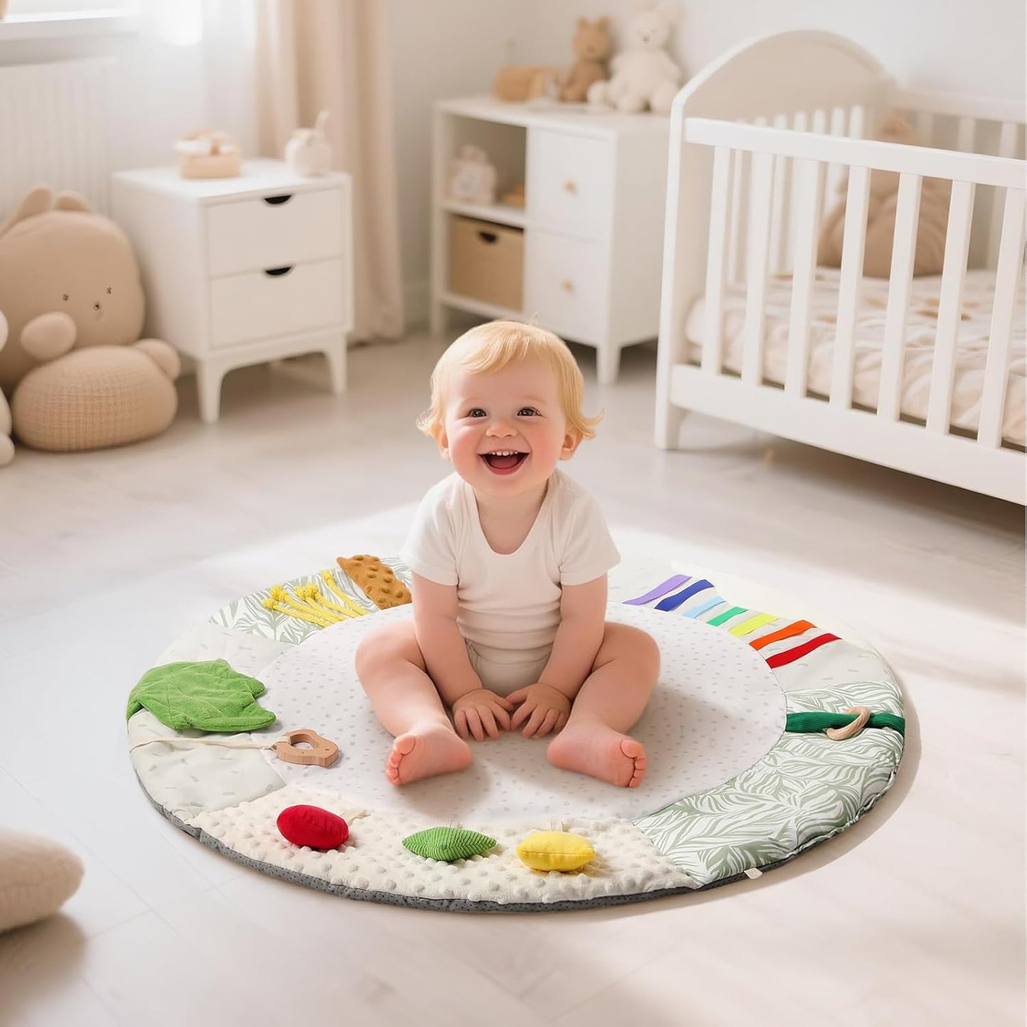 Montessori Baby Play Mat for Early Learning, Tummy Time Playmat, Activity Mat with 5 Development Zones, for Motor Skills & Sensory Development, Baby Essentials Gift