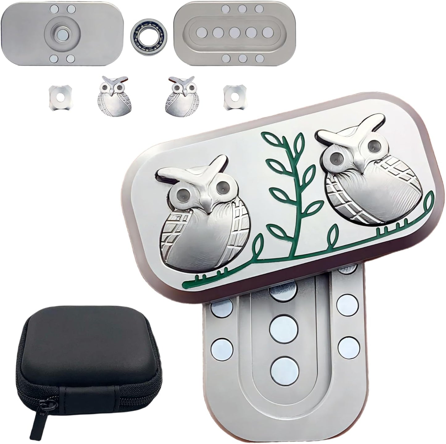 New Decompression Metal Poker Fidget Slider,Men's EDC Hand Slider,Poker Push Card Stress Relief Toys,Twig Sitting Owl Shape Design Fidget Toys,Office Desk Toys Gifts for Boyfriend and Father (Silver)