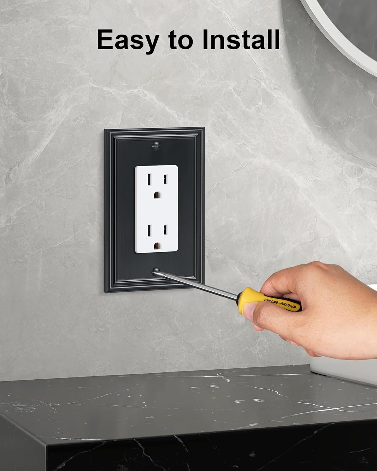 2-Pack Decorator Outlet Cover Plate, Black Decorative Switch Plates and Outlet Covers, Durable Zinc Alloy Wall Plates for Electrical Outlets, Receptacle, GFCI Outlet, Dimmer Switch