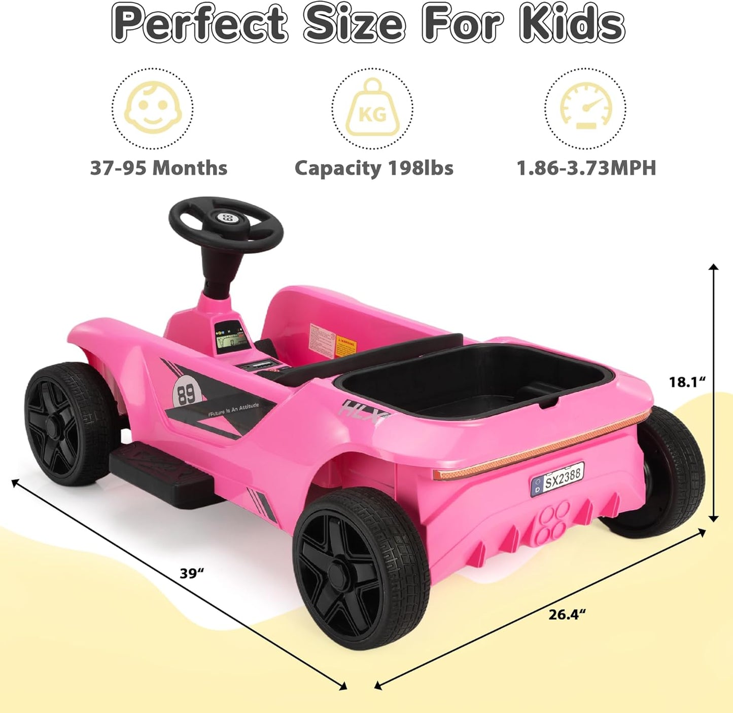 TOBBI 24V 2 Seater Kids Go Kart Ride On Toy Car, Battery Powered Electric Vehicles with Parent Remote/Trunk/Soft Start/Safety Belt/Music/Max Load 198 LBS for Toddlers 3-8 Years