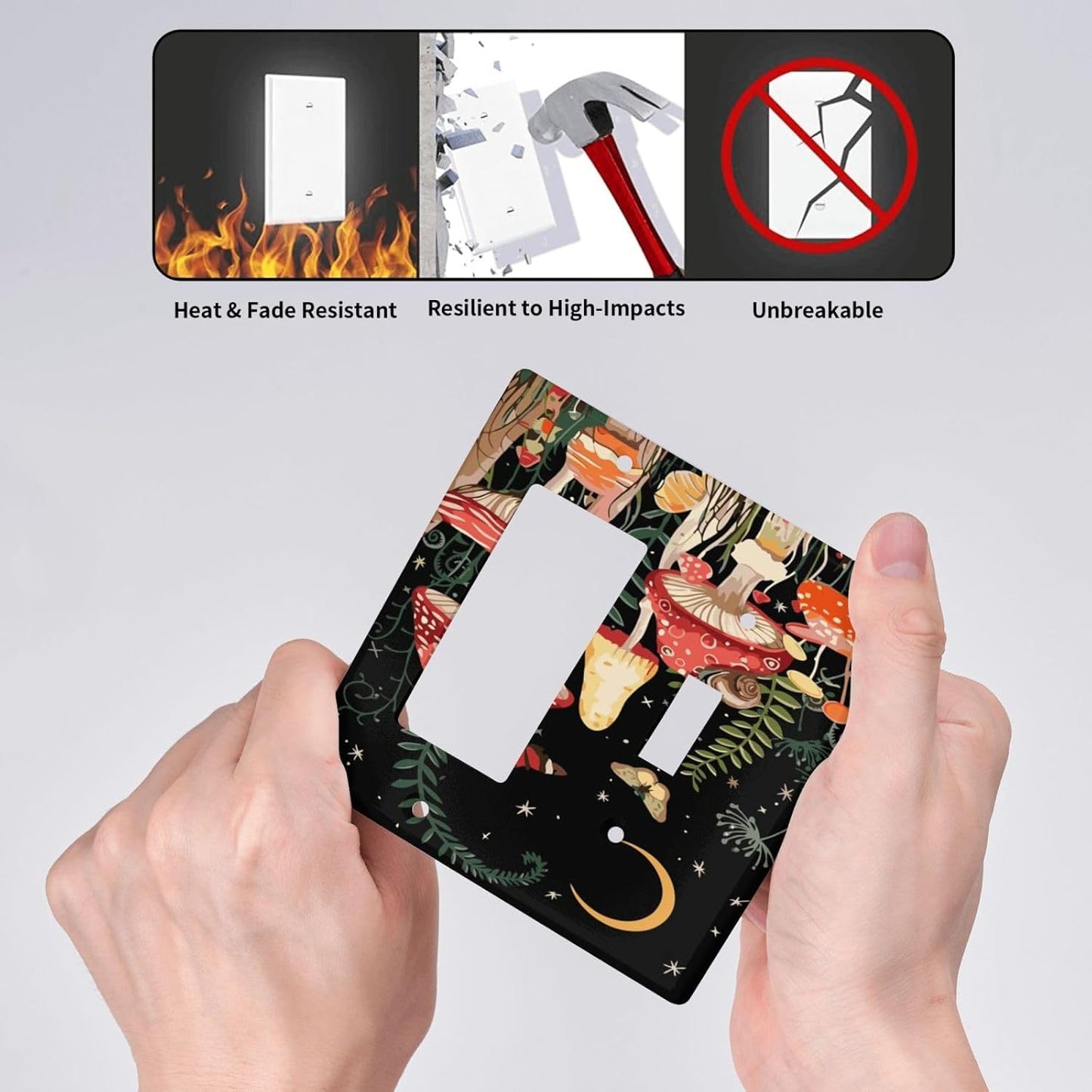 Moon Star Red Mushroom Forest Butterfly Green Plant Outlet Covers 1 Toggle 1 Rocker Combination Decorative Wall Plate Electrical Switch Plates Light Switch Cover Plate for Kids Room Home Decor