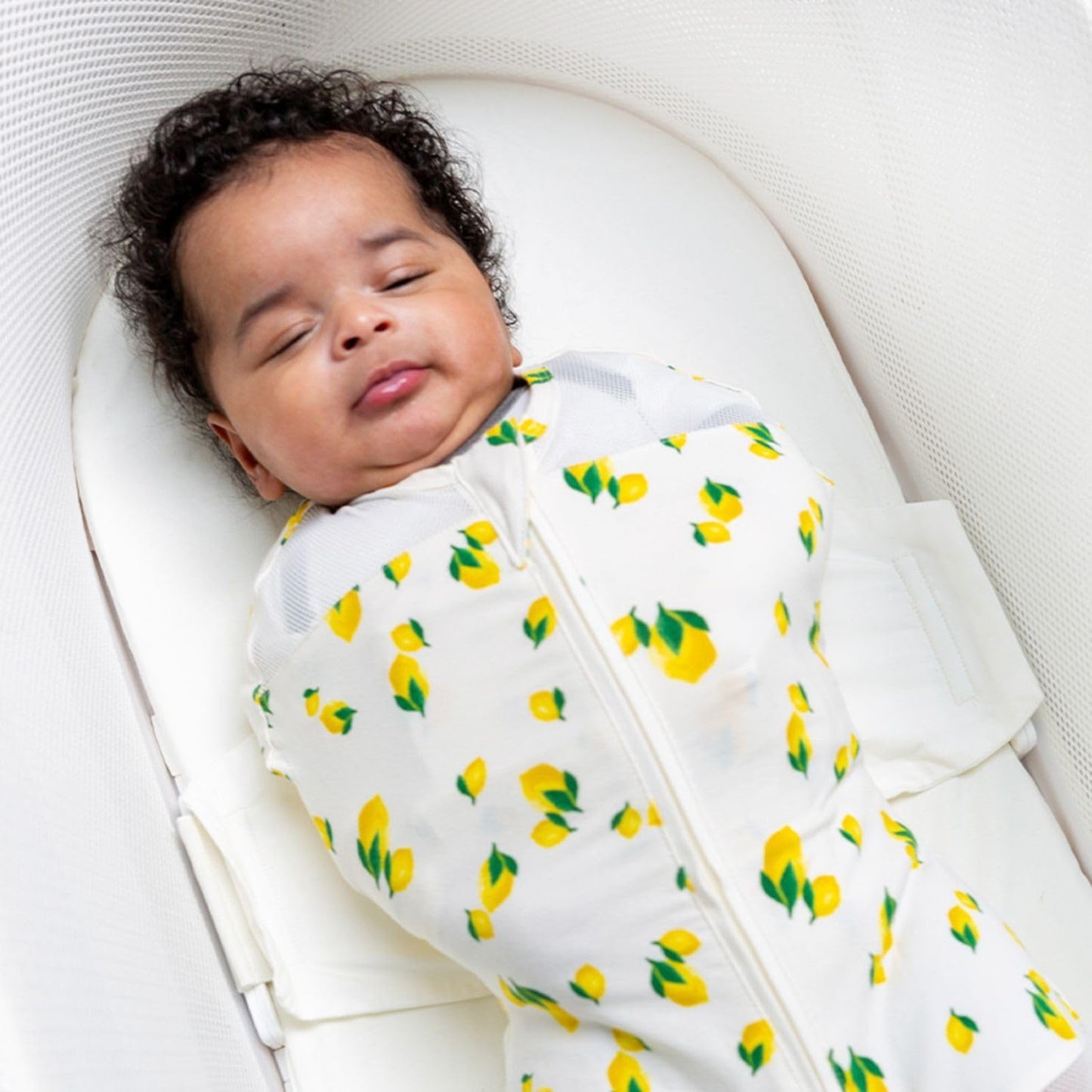 Happiest Baby SNOO Sleep Sack - 100% Organic Cotton Baby Swaddle Blanket - Doctor Designed Promotes Healthy Hip Development (Ivory Lemons, X-Large)