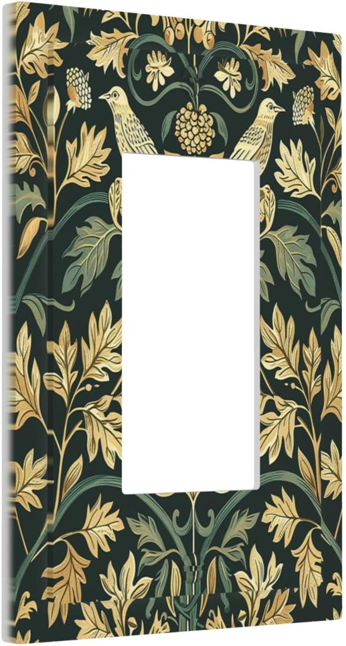 Decorative Outlet Covers William Morris Vintage Botanical Birds Golden Green Leaves 1 Gang Single Rocker Light Switch Cover Plate Wall Plates GFCI Faceplate for Bedroom Home Decor