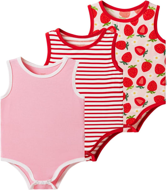 Baby Boy Girl Pajamas Toddler Infant Unisex Sleeveless Sleep Bodysuit Sleepwear Newborn Snap Snug Fit 3-Pack