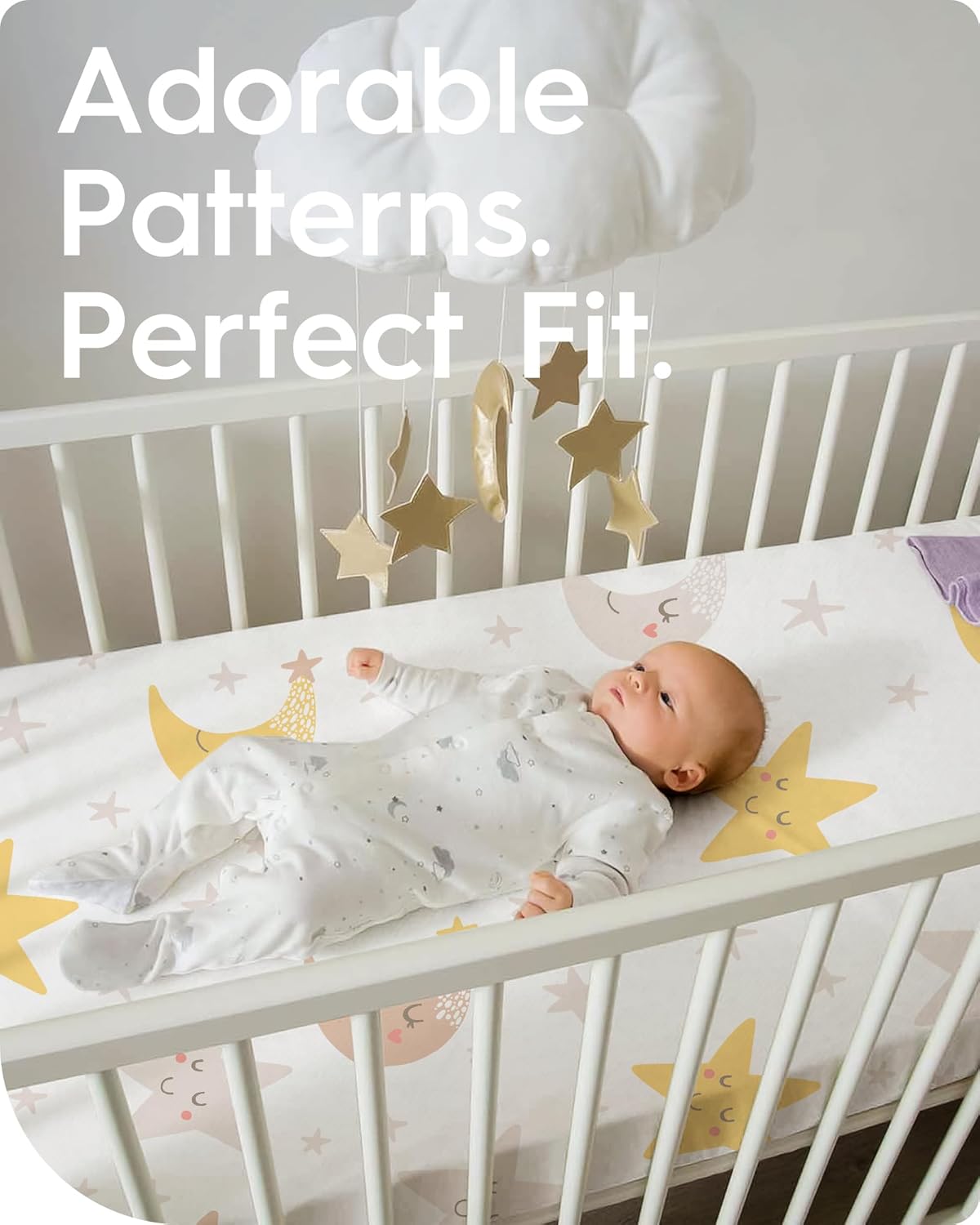 Space Crib Fitted Sheet, Super Stretchy Jersey Star Crib Sheets, Buttery Soft Boy Crib Mattress Sheets, Ultra Breathable Baby Bed Sheets 28x52x9 Extra Deep Pocket, 2 Pack