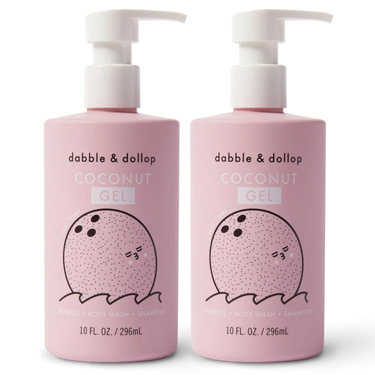 Dabble & Dollop Coconut Body Wash & Shampoo – 3-in-1 Natural Bubble Bath for Kids, Made in USA, No Parabens or Sulfates, Vegan, Gluten-Free, Tear-Free (10oz, Pack of 2)