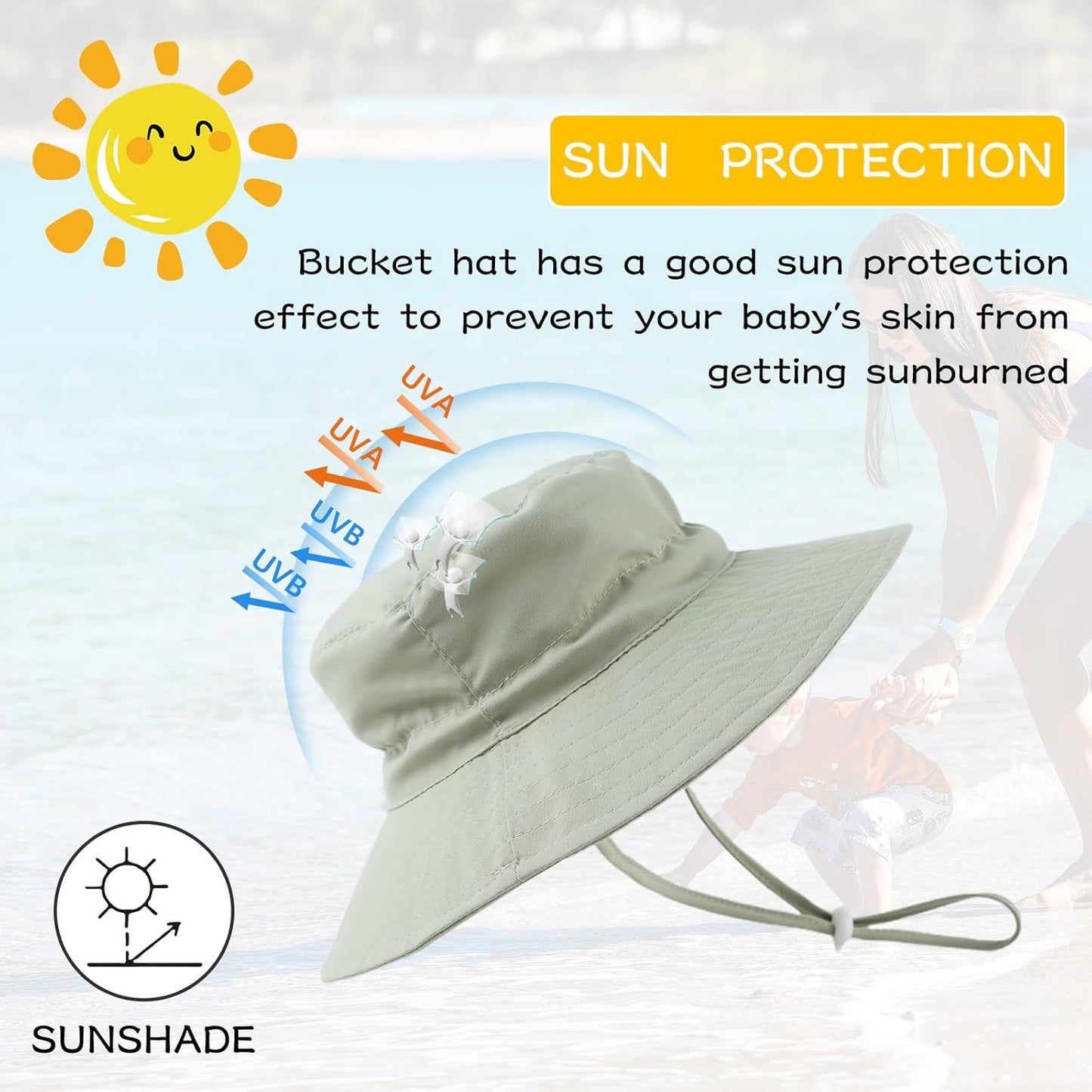Peecabe Summer Baby Sun Hat for Boys Girls UPF 50+ Wide Brim Toddle Bucket Hat Adjustable Baby Beach Cap 0-8 Years
