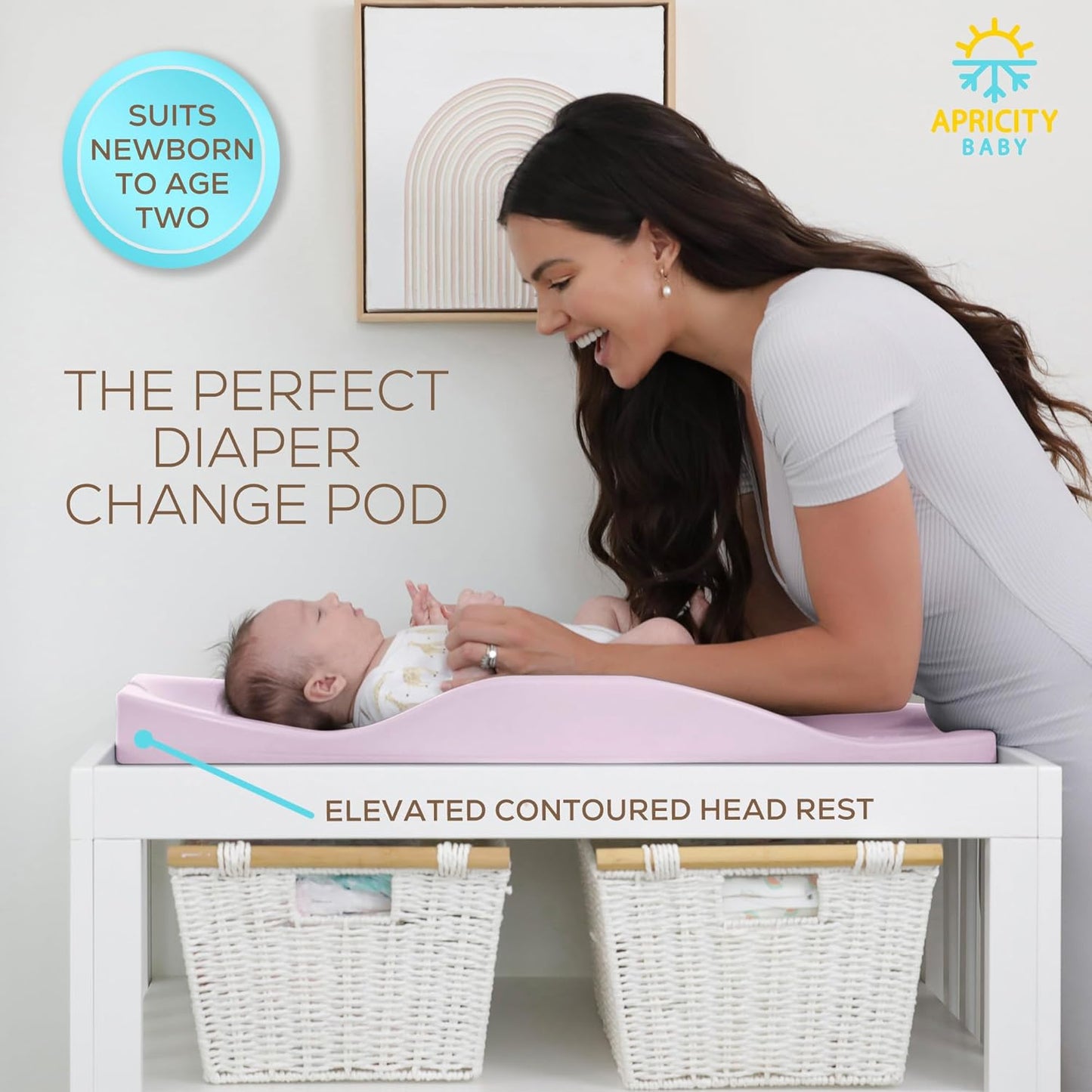 Apricity Baby Changing Pod- Pink- Waterproof Non-Slip Changing Pad Easy-to-Clean Diaper Changing Station for Dresser Tops Large Portable Wipeable Changing Pad for Newborns to Toddlers Diaper Changer