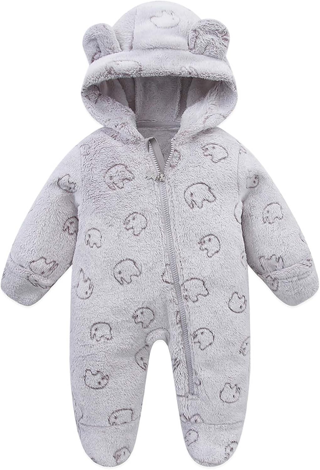 Fairy Baby Newborn Baby Bear Onesie Thin Fleece Footie Romper Snowsuit Hooded Jumpsuit Bodysuit Winter Outwear Boy Girl 0-12M